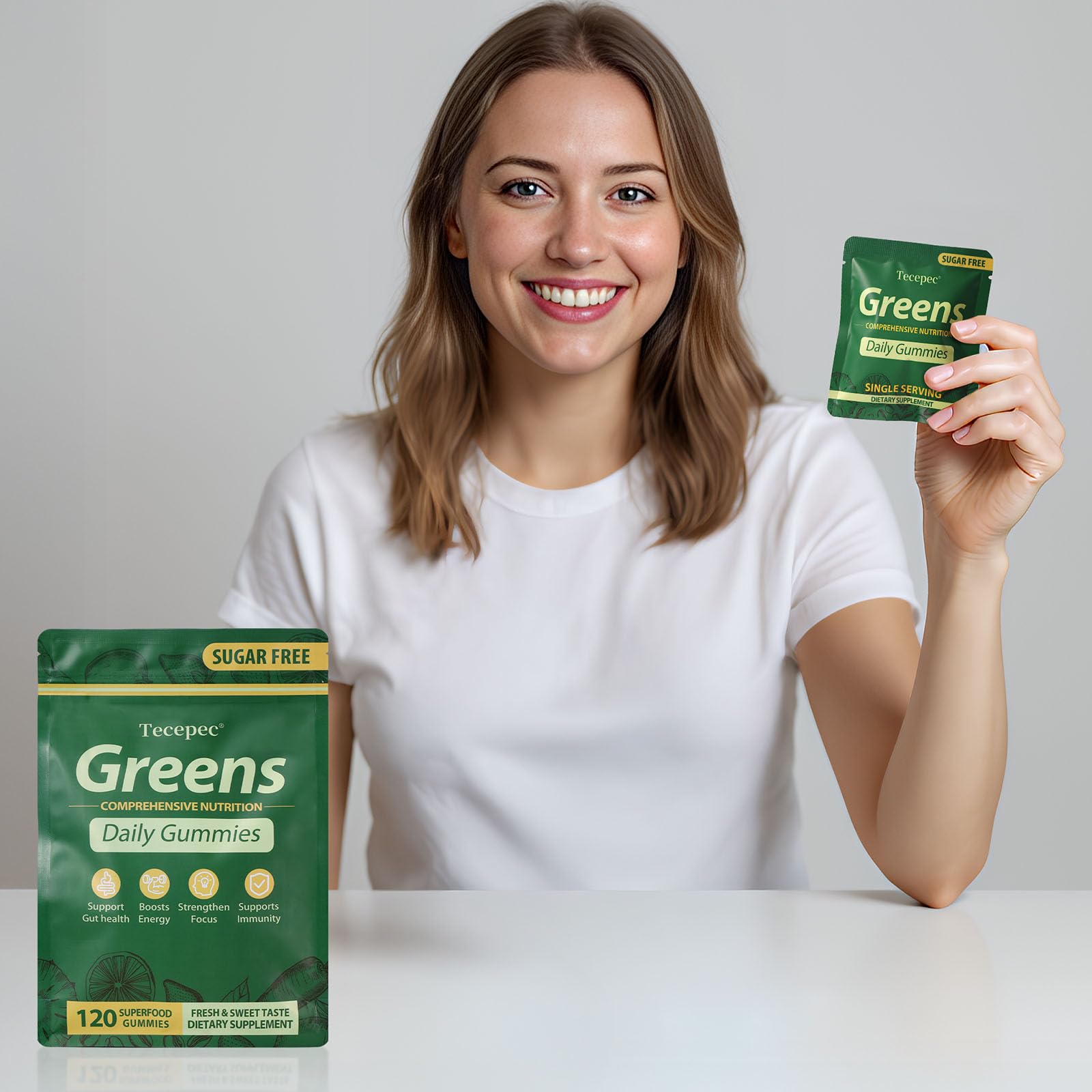 Tecepec Spirulina Gummies displayed on a kitchen counter
