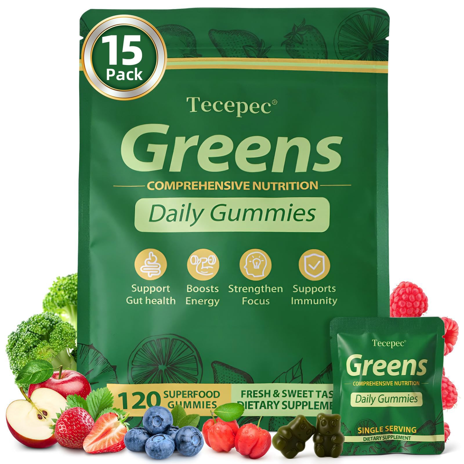 Tecepec Spirulina Gummies front view with packaging