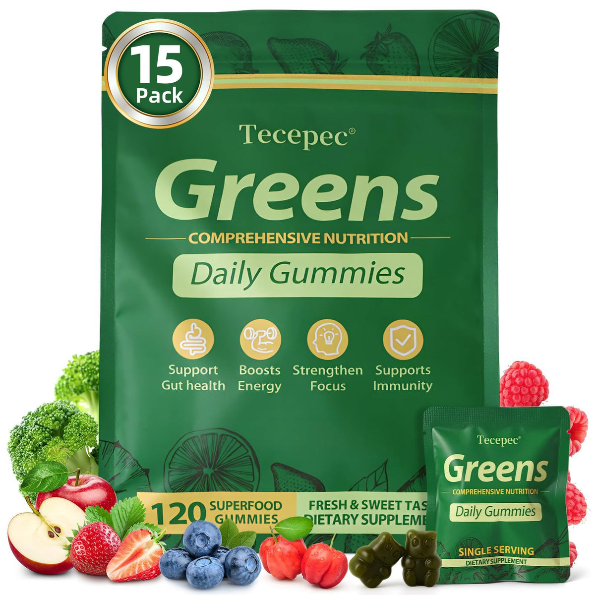 Tecepec Spirulina Gummies front view with packaging