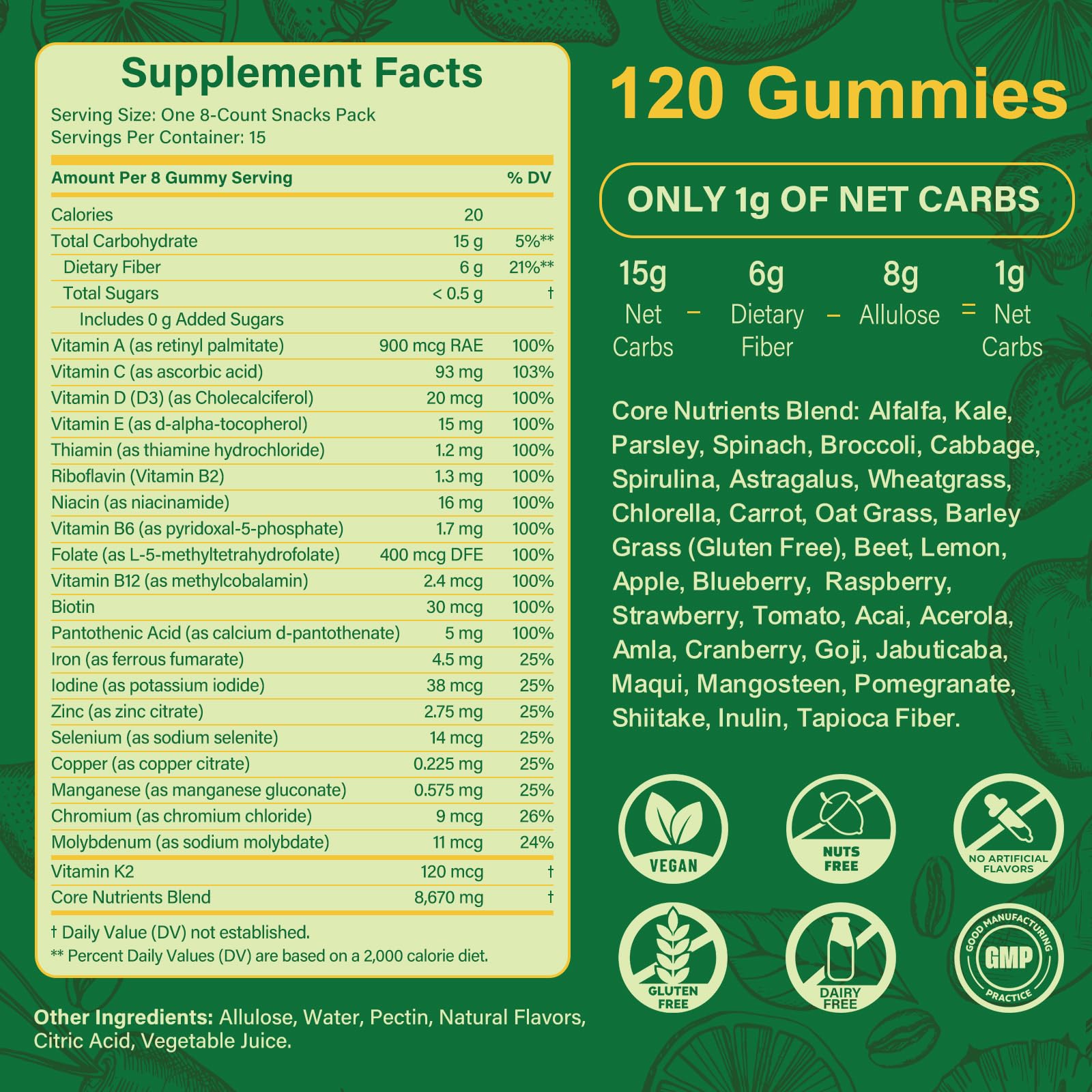 Tecepec Spirulina Gummies nutritional information on packaging