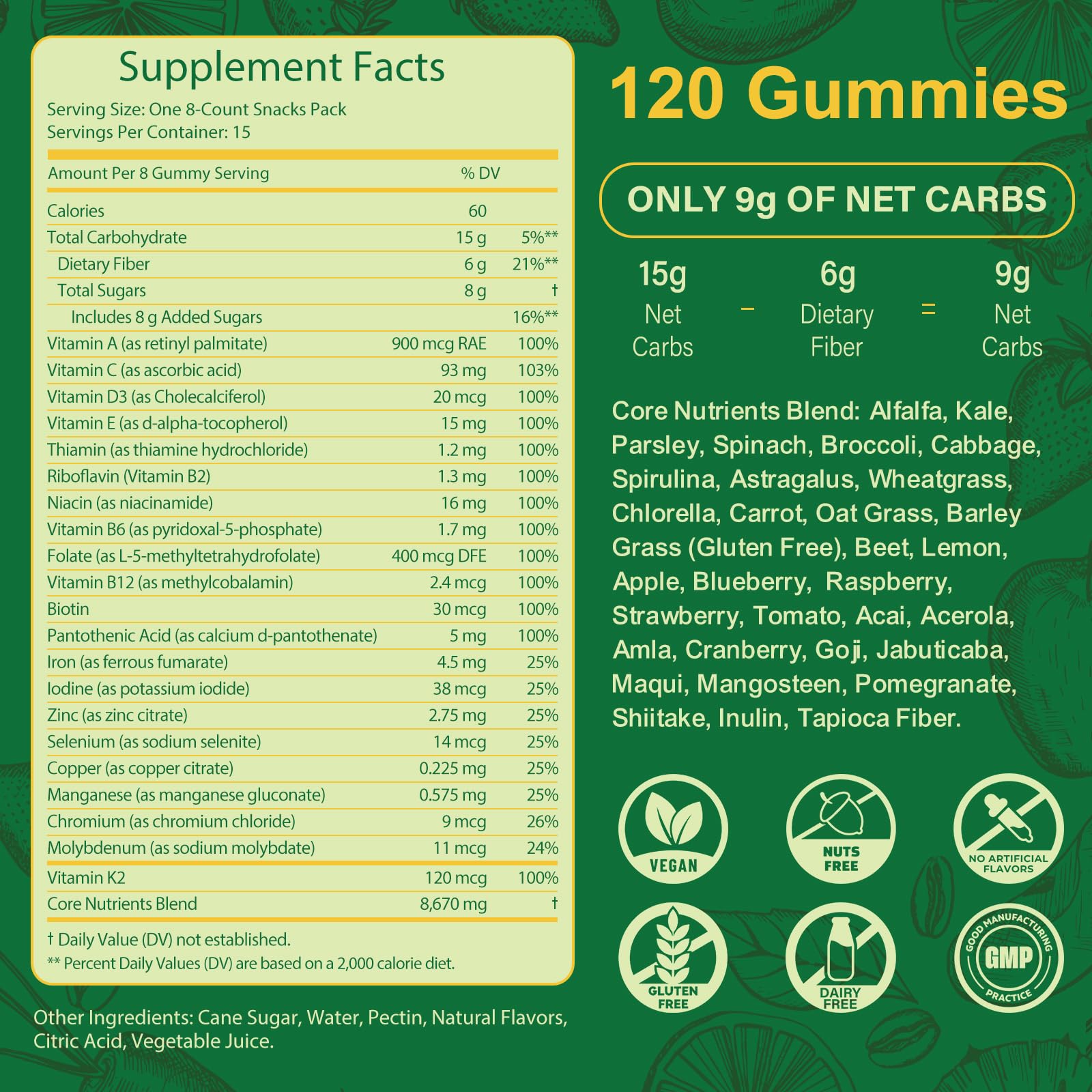 Tecepec Spirulina Gummies on a table with fruits