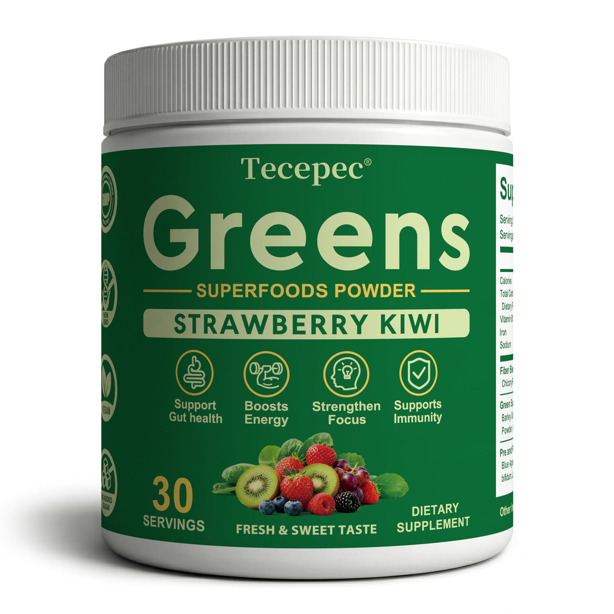 Tecepec Super Greens Powder 240g front view with packaging