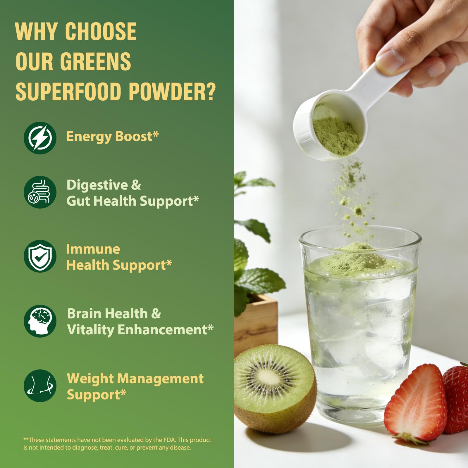 Tecepec Super Greens Powder mixed in a glass with water
