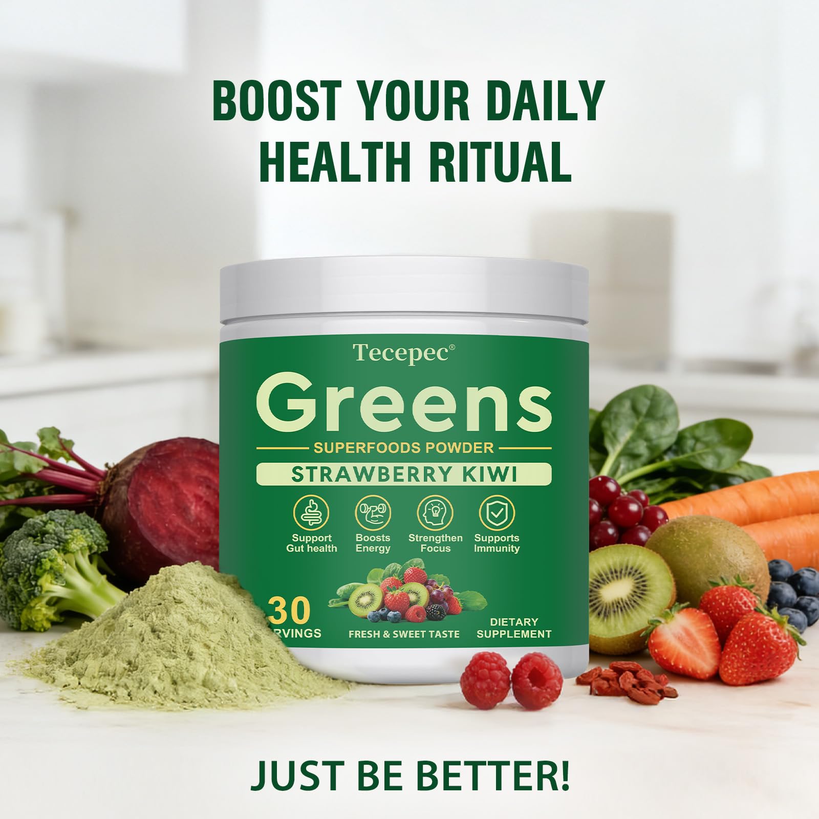 Tecepec Super Greens Powder nutritional information on packaging
