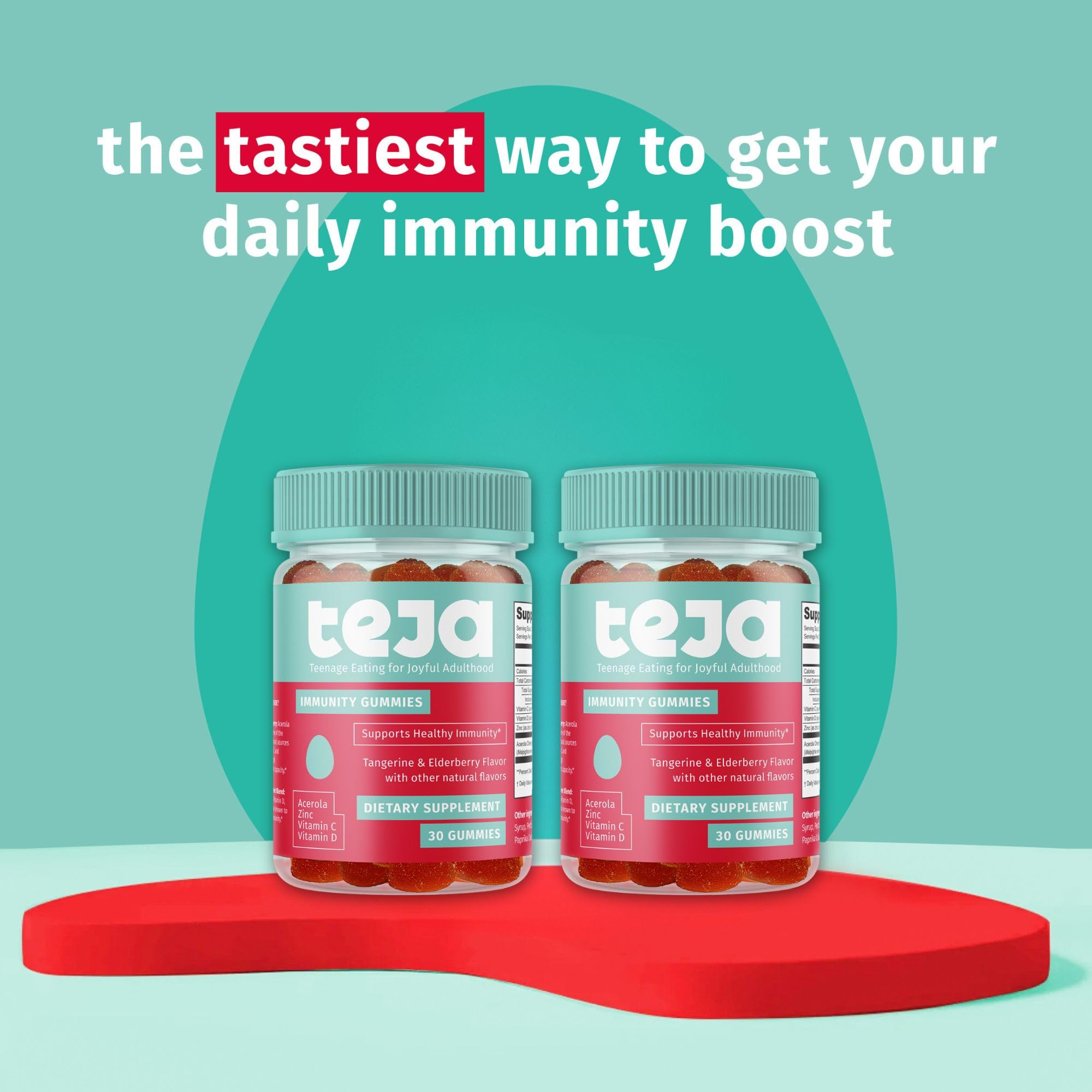 TEJA daily wellness Gummies packaging with nutritional information