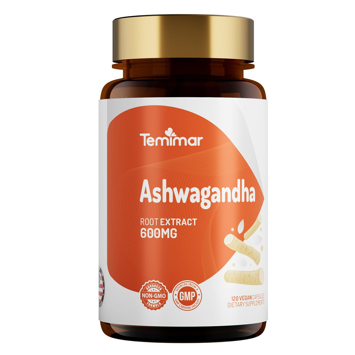 Temimar Ashwagandha Supplement 600mg front view bottle
