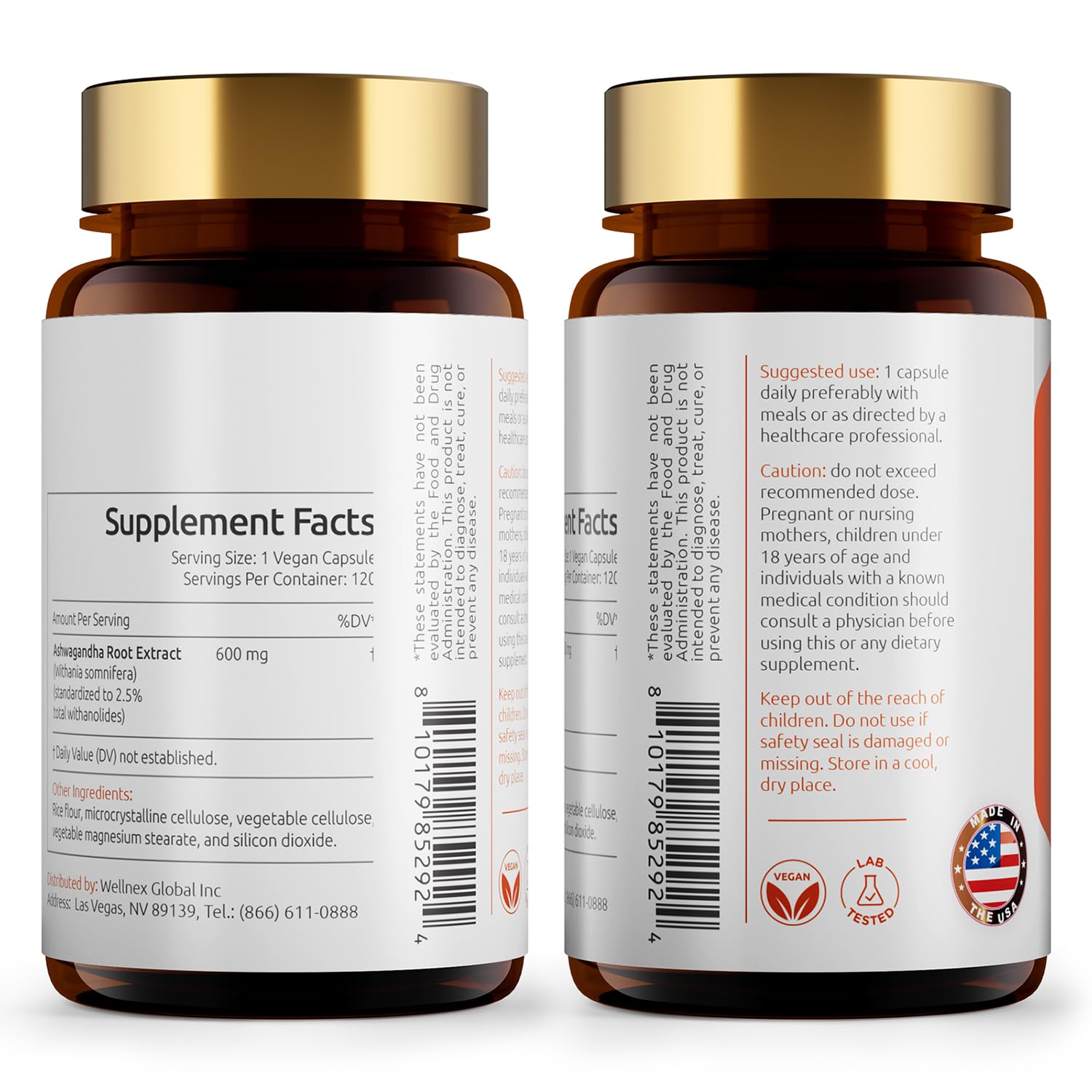 Temimar Ashwagandha Supplement 600mg side view bottle