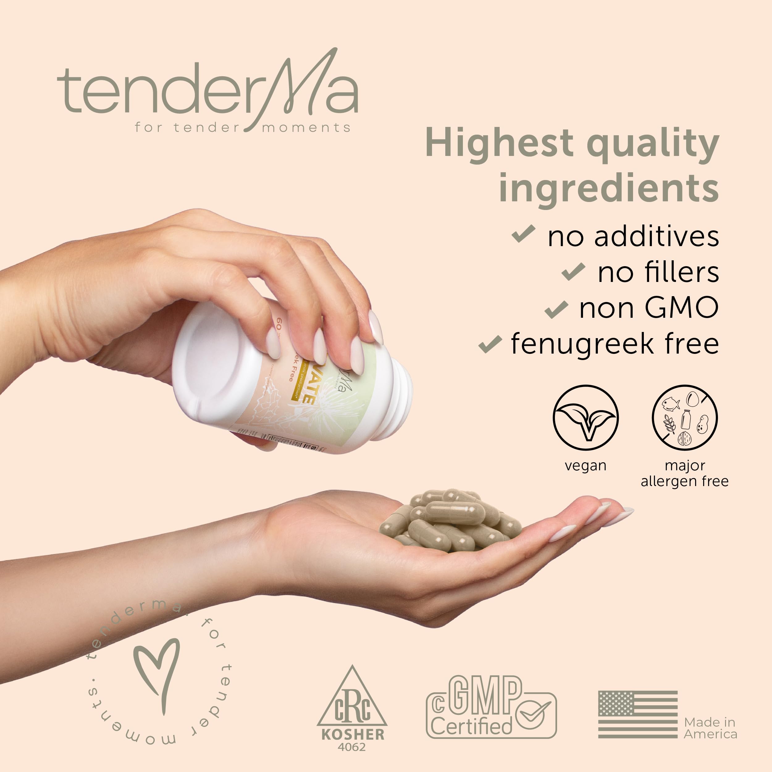 tenderMa support Fenugreek-Free Lactation Support bottle with a measuring spoon