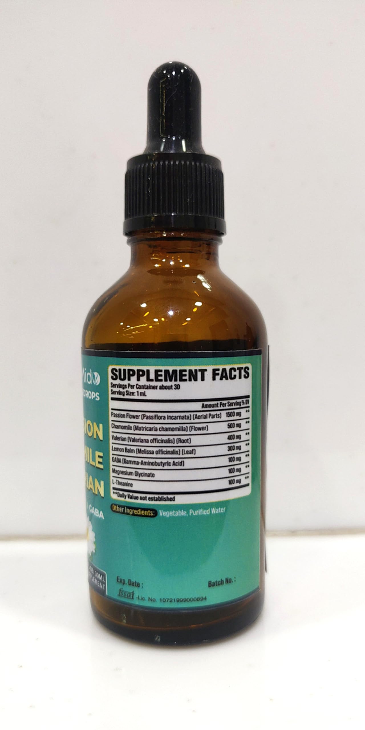 Tenmido 7-in-1 Passion Flower Extract Liquid Drops 30ml bottle with ingredients