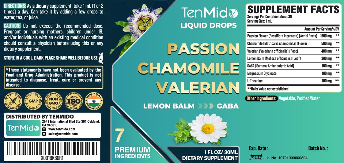 Tenmido 7-in-1 Passion Flower Extract Liquid Drops 30ml front view