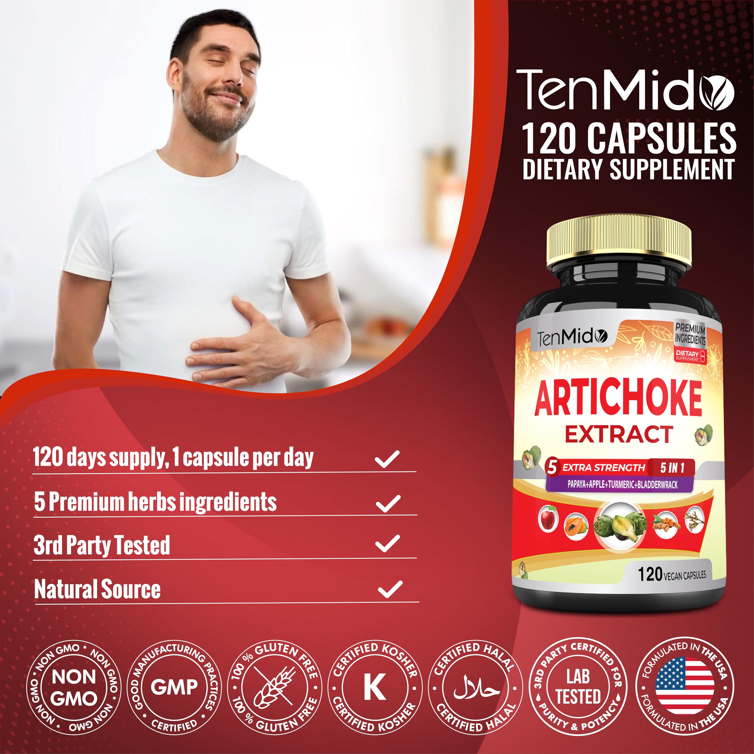 Tenmido Artichoke Extract Capsules showing capsule size