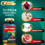 Tenmido Beet Root Extract capsules on a wooden surface
