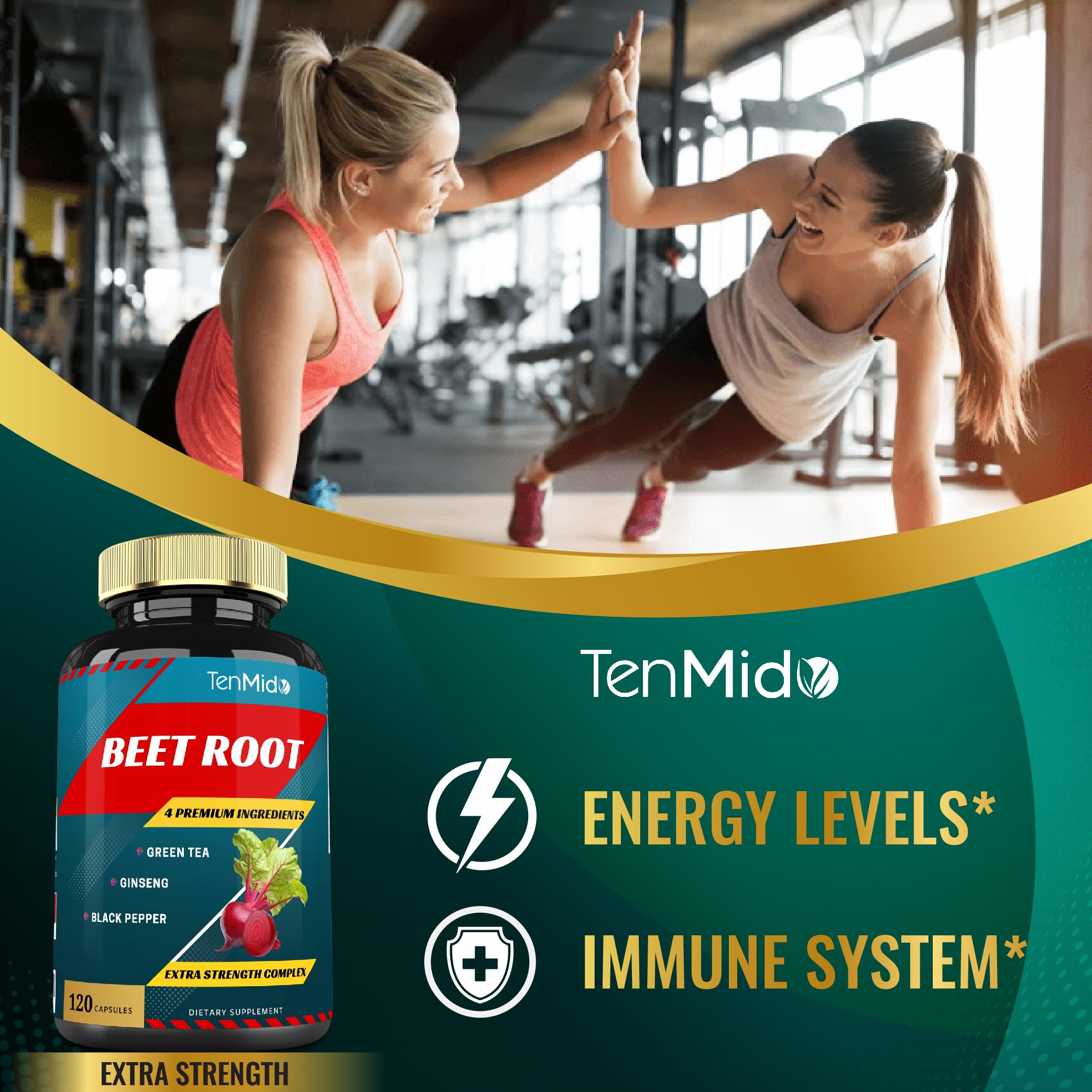 Tenmido Beet Root Extract Supplement bottle with measuring spoon