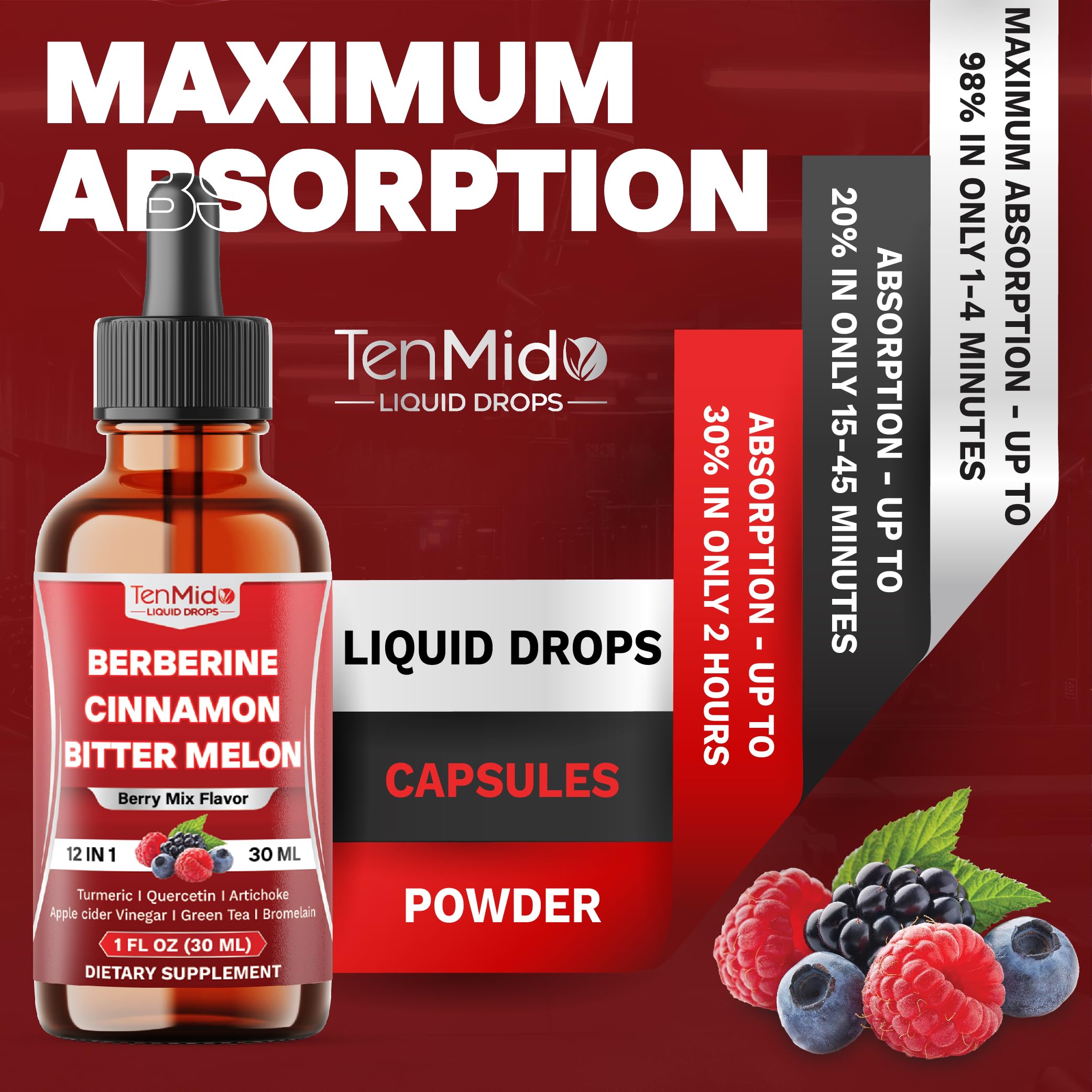 Tenmido Berberine Liquid Drops 30ml bottle with herbs