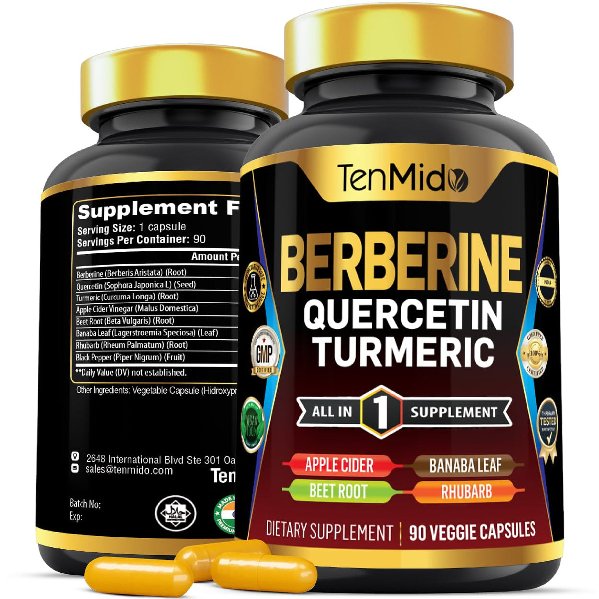 Tenmido Berberine Supplement bottle front view