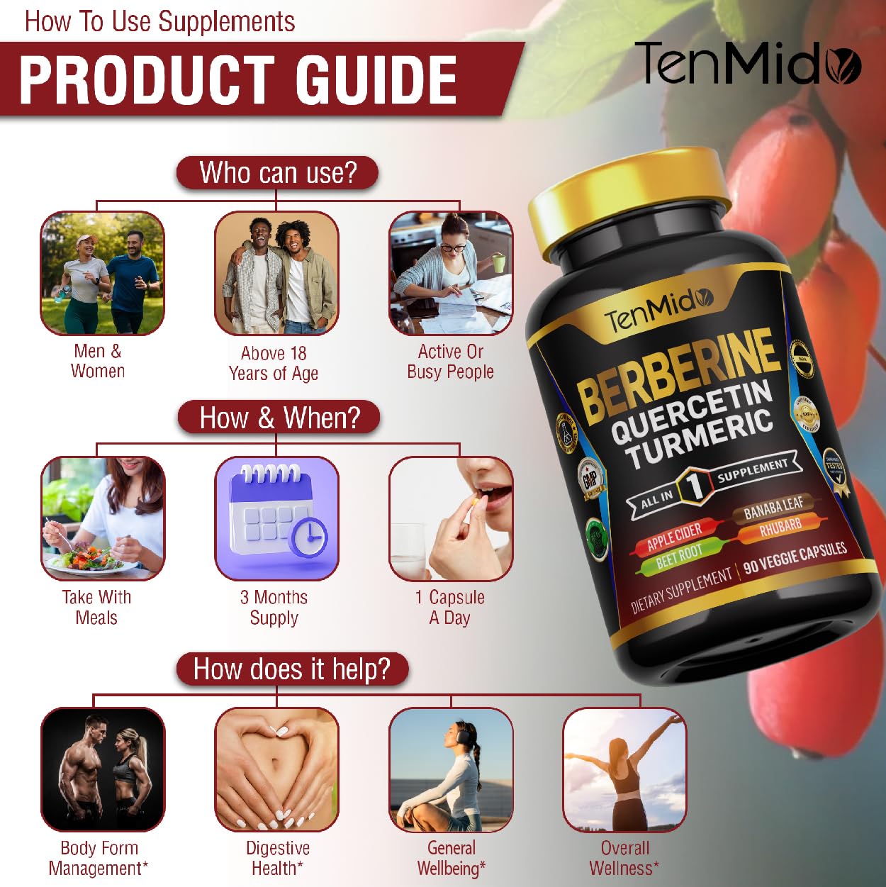 Tenmido Berberine Supplement bottle with measuring spoon