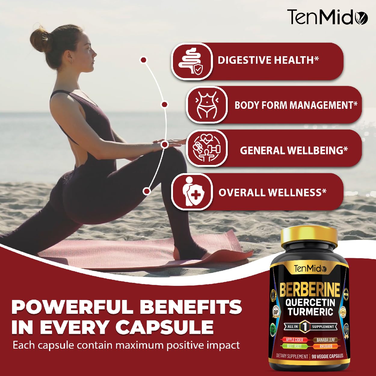 Tenmido Berberine Supplement capsules in hand