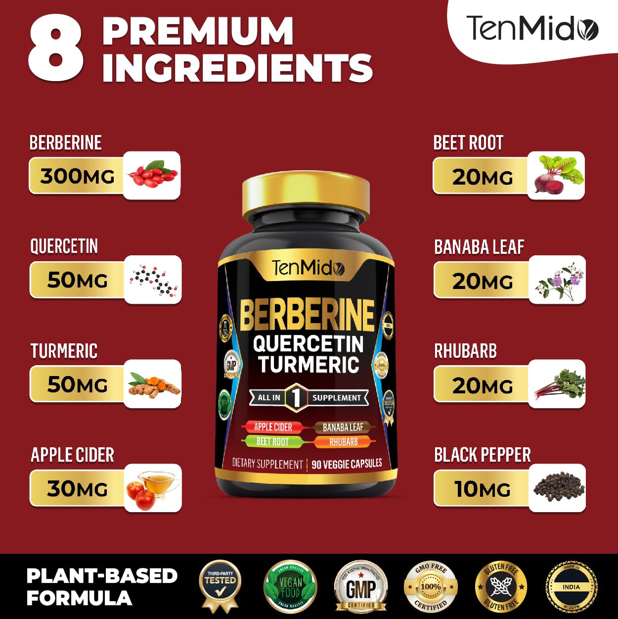 Tenmido Berberine Supplement ingredients list