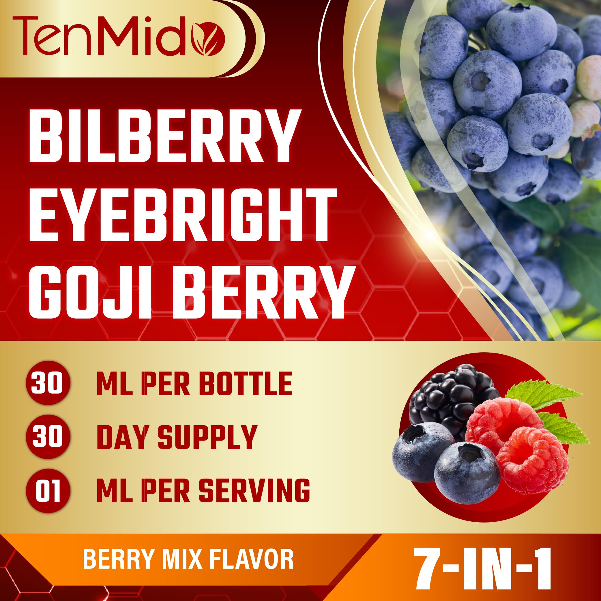 Tenmido Bilberry Extract Liquid bottle with label