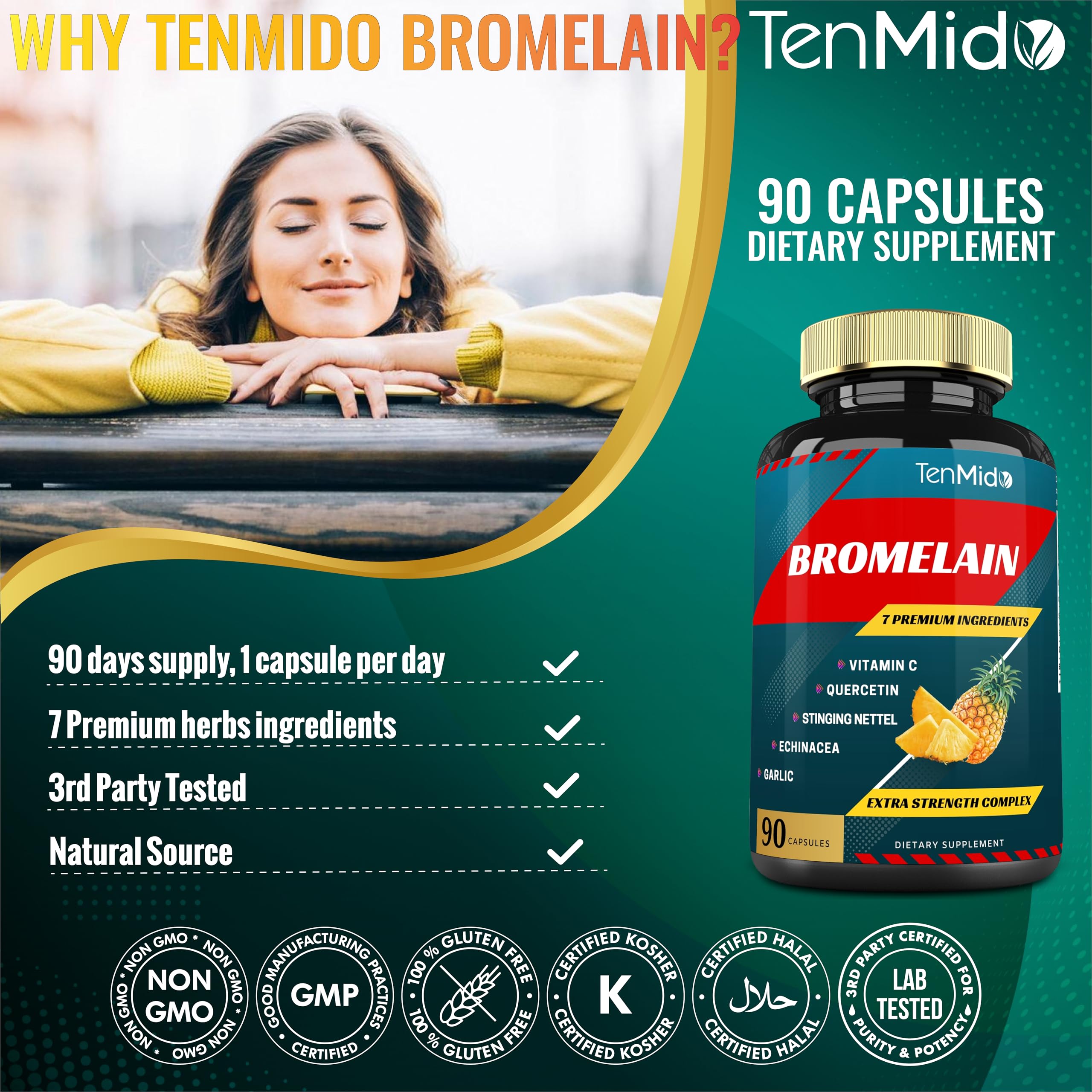 Tenmido Bromelain Supplement packaging details