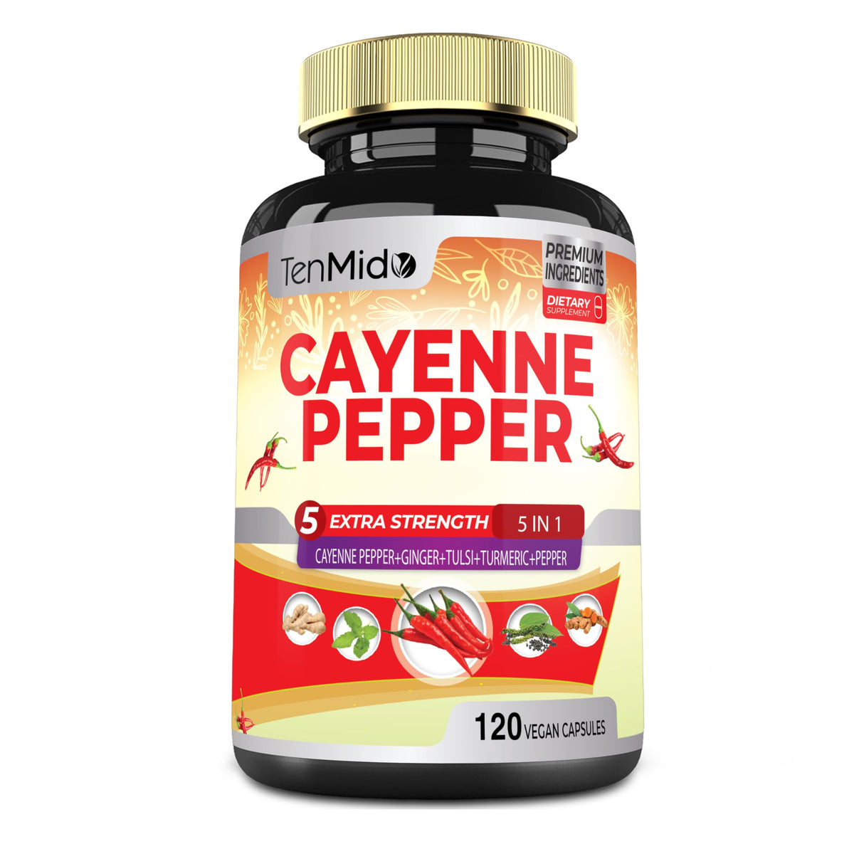 Tenmido Cayenne Extract Capsules bottle front view