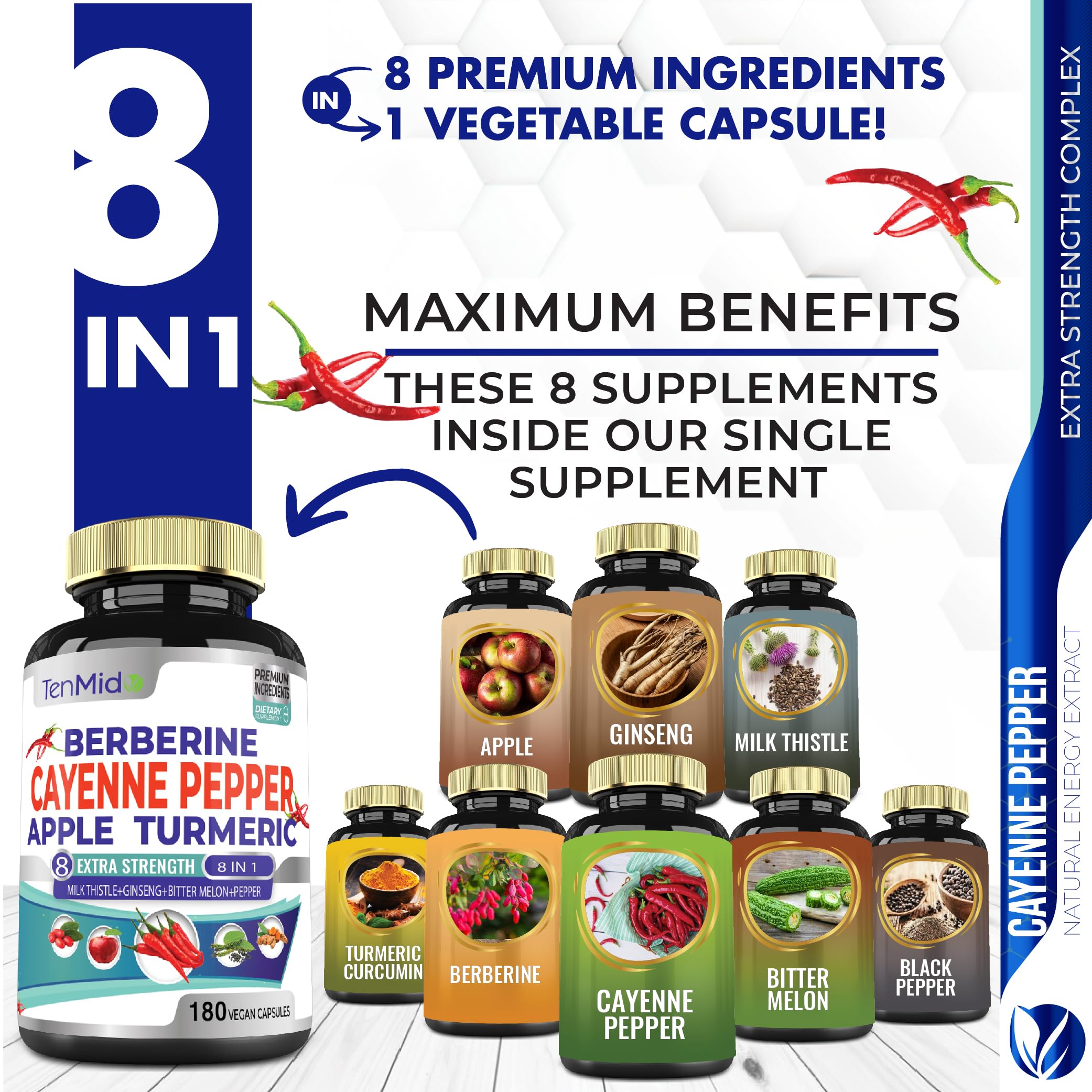 Tenmido Cayenne Extract Capsules bottle side view