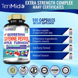Tenmido Cayenne Extract Capsules with a background of herbs