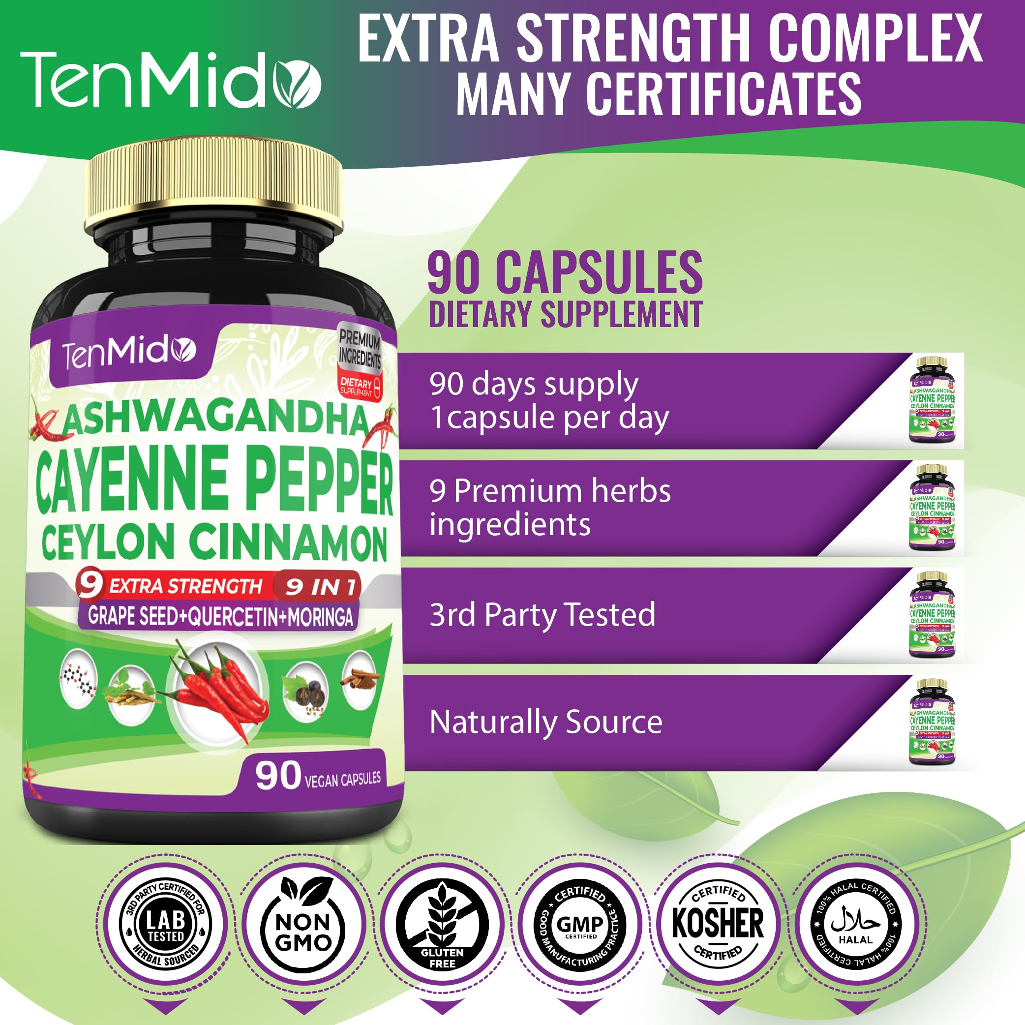 Tenmido Cayenne Extract Capsules with a measuring spoon for dosage