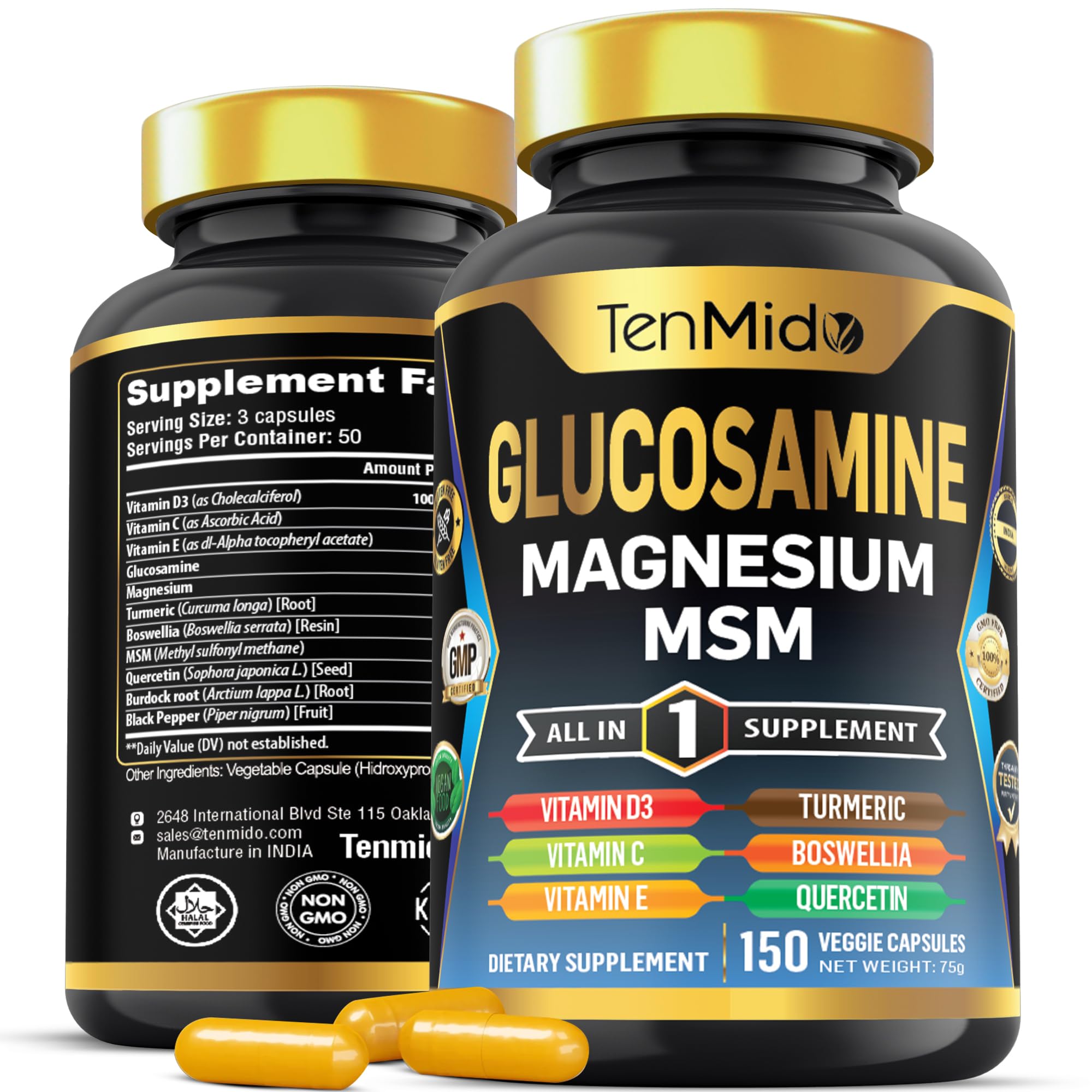 Tenmido Glucosamine Chondroitin supplement bottle front view