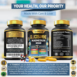 Tenmido Glucosamine Chondroitin supplement bottle with a glass of water