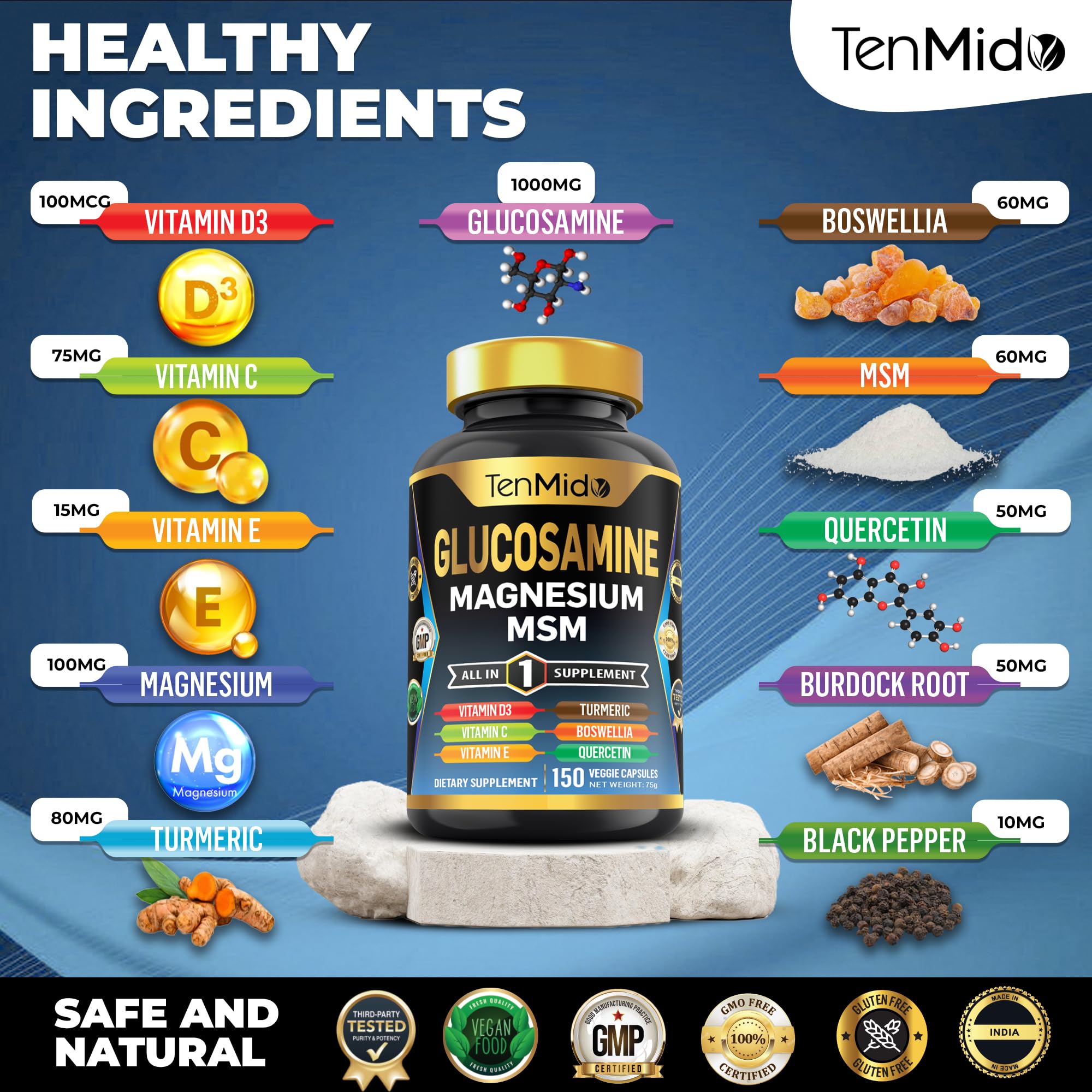 Tenmido Glucosamine Chondroitin supplement side view