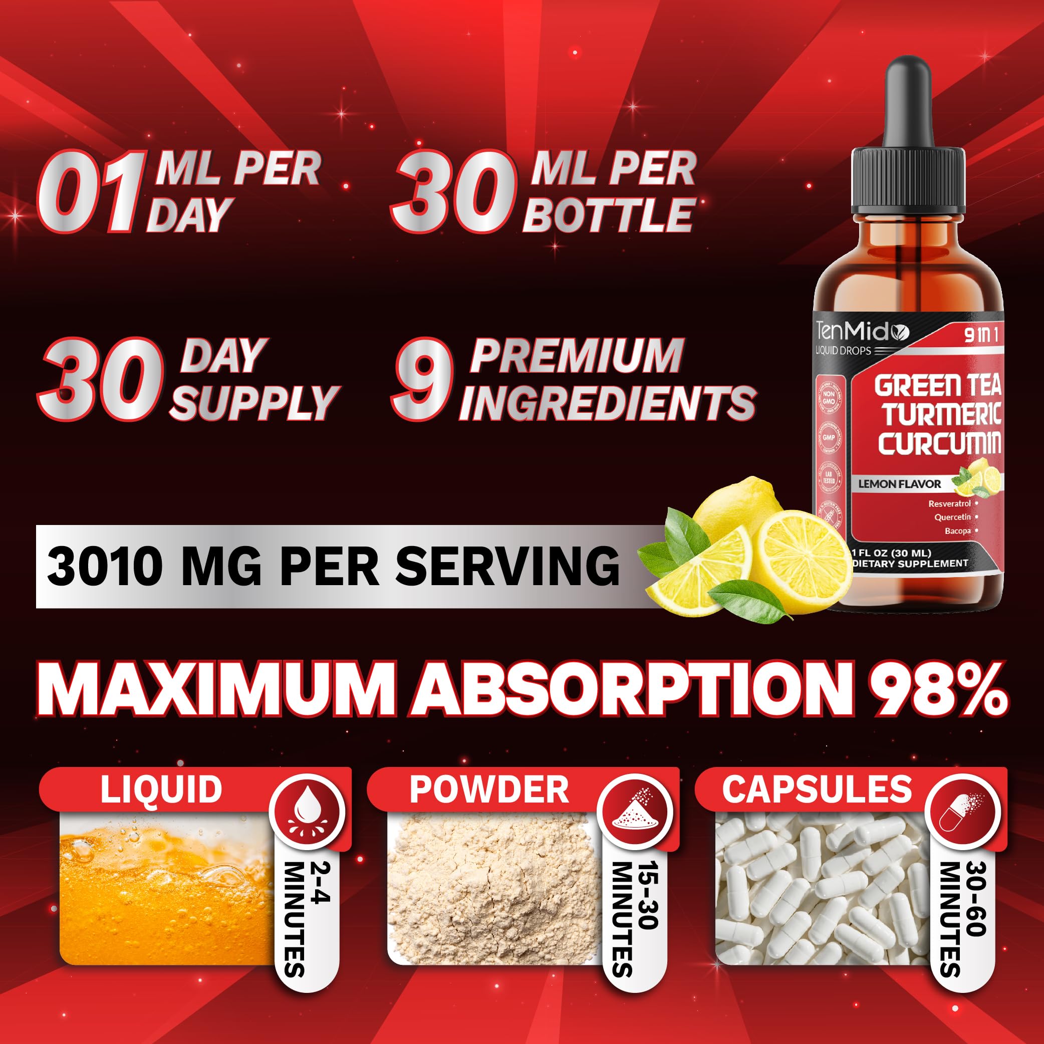 Tenmido Green Tea Extract Liquid Drops 30ml with herbal ingredients