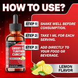 Tenmido Green Tea Extract Liquid Drops being poured into a spoon