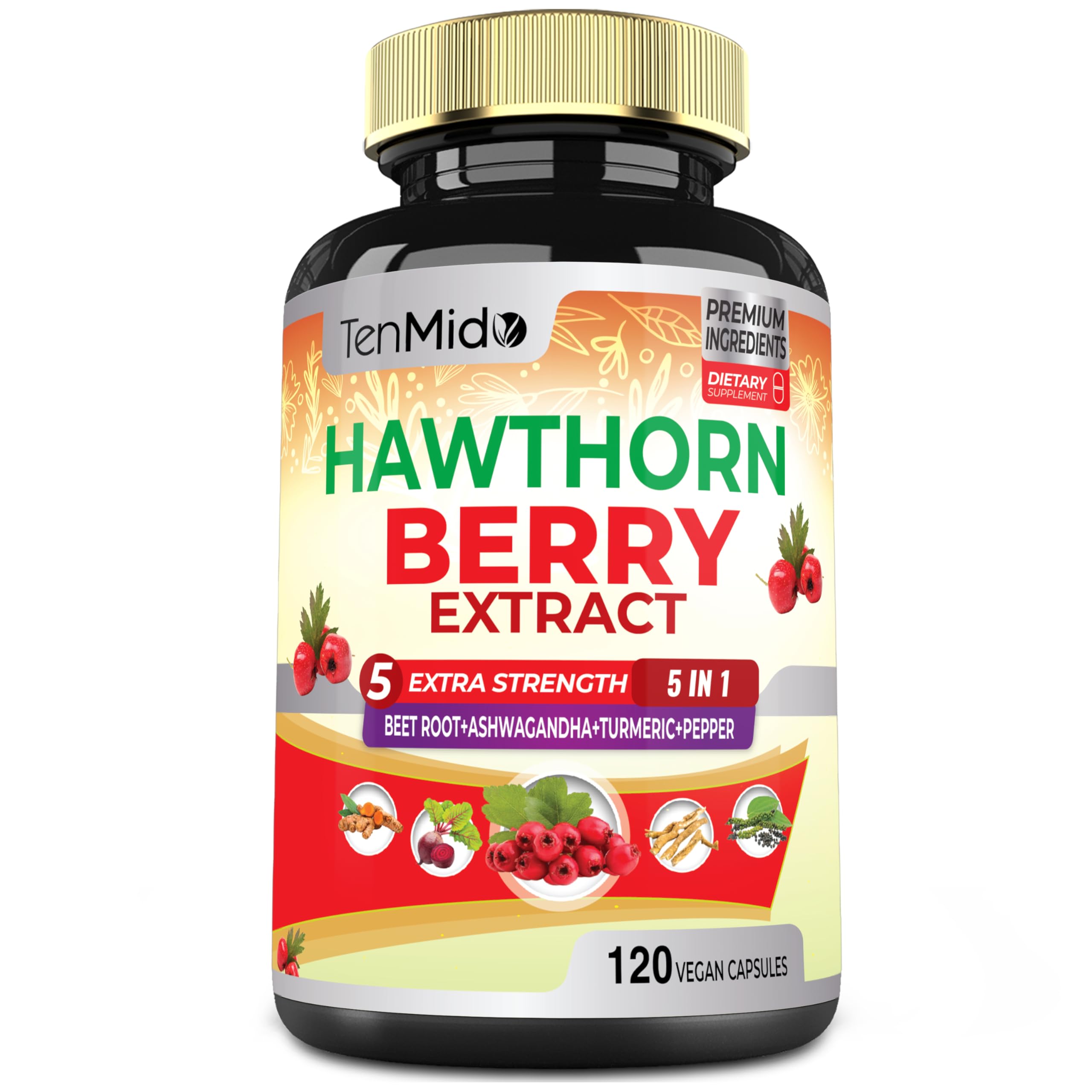 Tenmido Hawthorn Berry Extract Supplement bottle front view