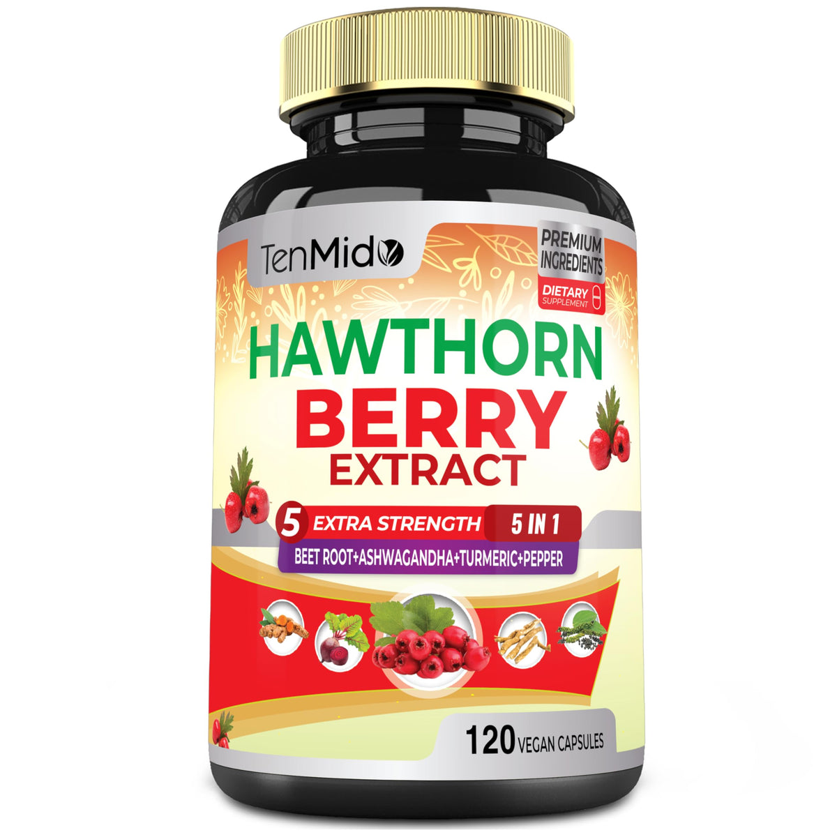 Tenmido Hawthorn Berry Extract Supplement bottle front view