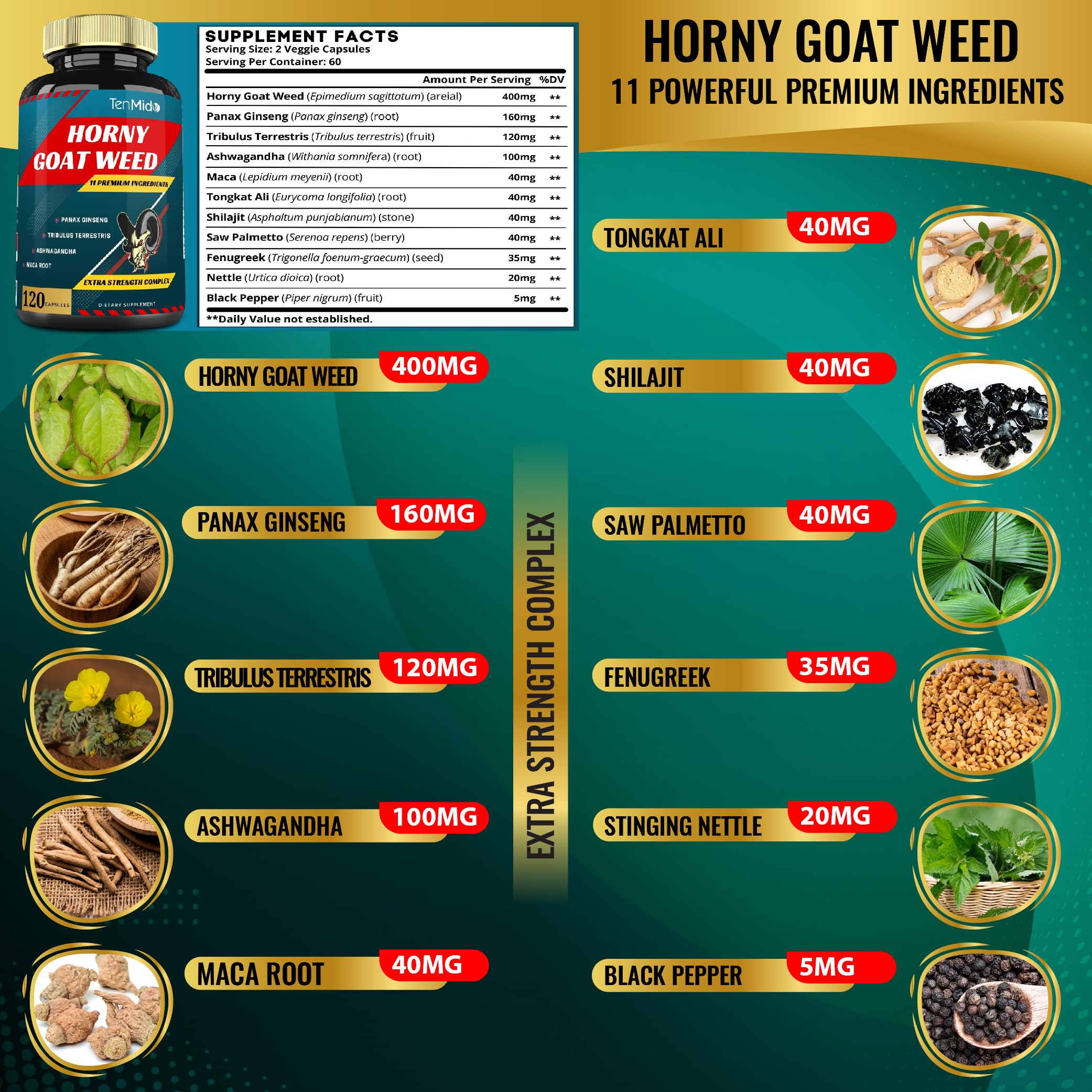 Tenmido Horny Goat Weed Extract Capsules ingredients list