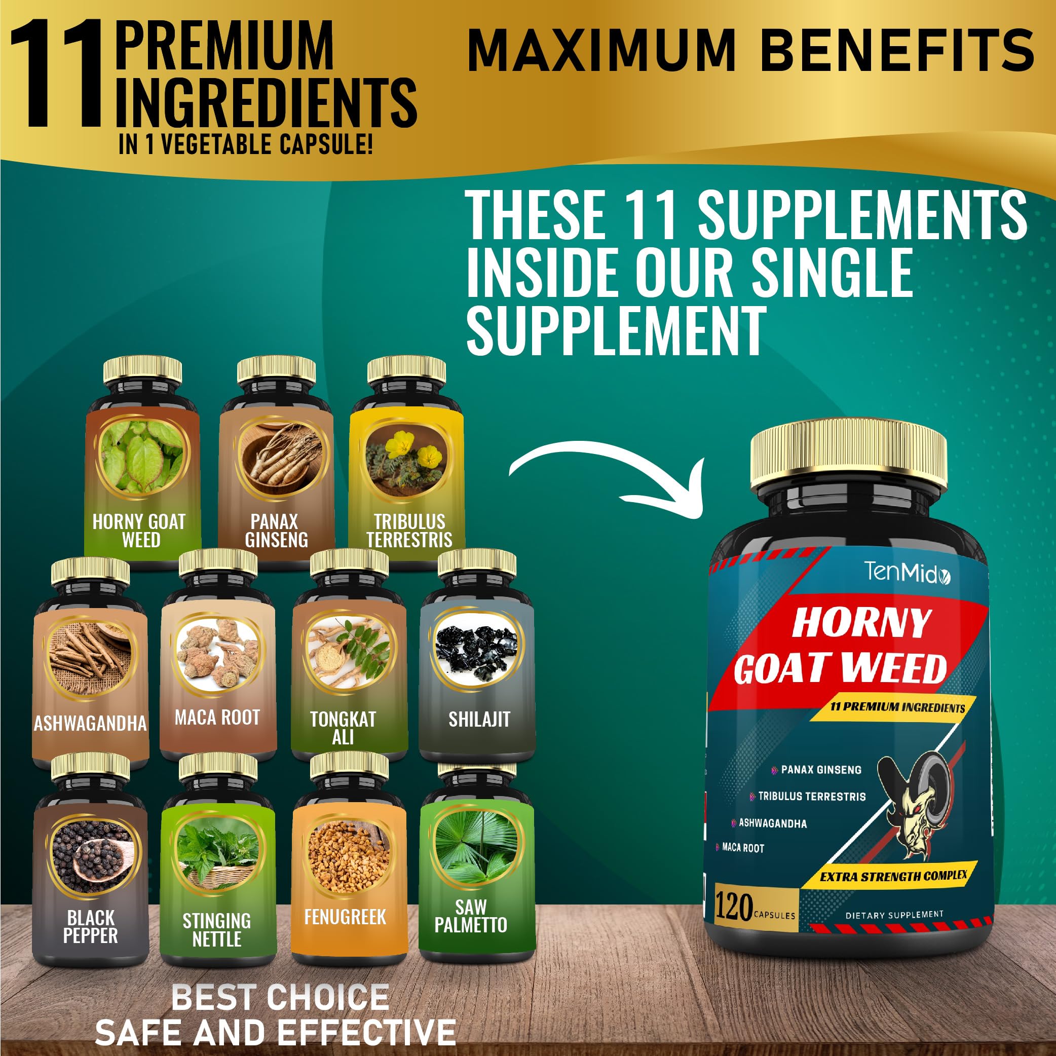 Tenmido Horny Goat Weed Extract Capsules side view