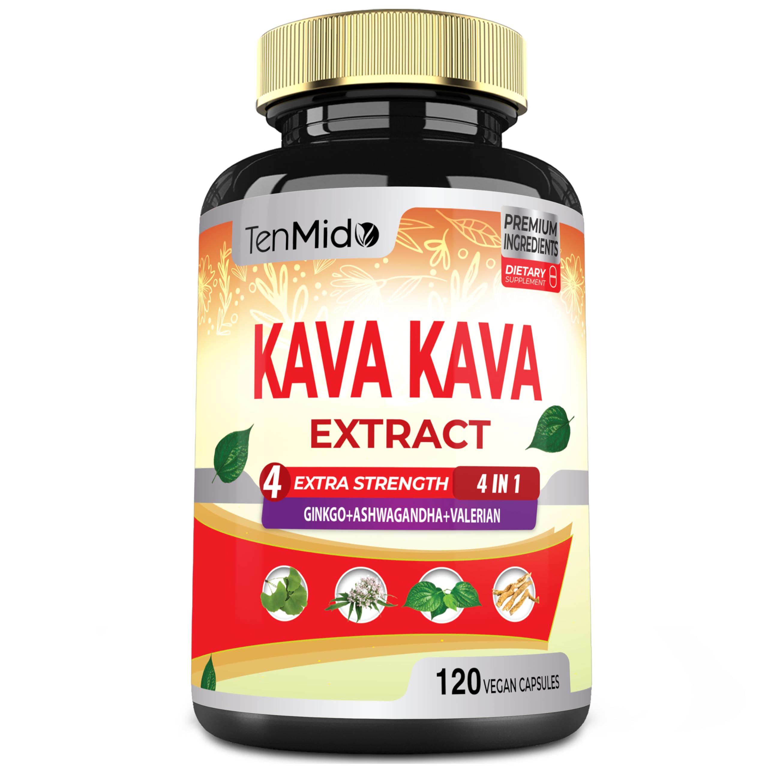 Tenmido Kava Kava Extract Capsules bottle front view