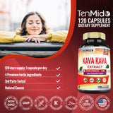 Tenmido Kava Kava Extract Capsules bottle with a green plant background