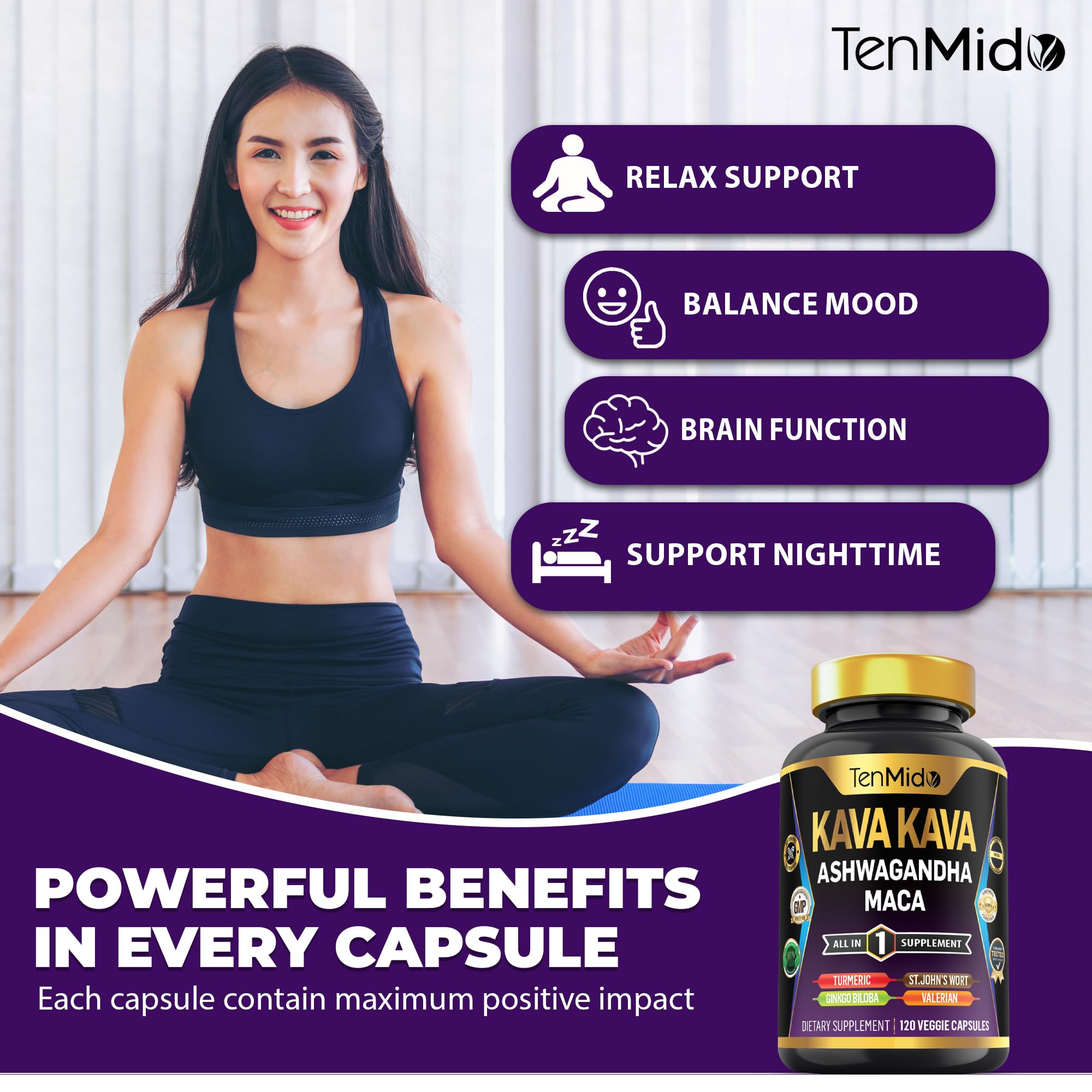 Tenmido Kava Kava Supplement on a wooden table