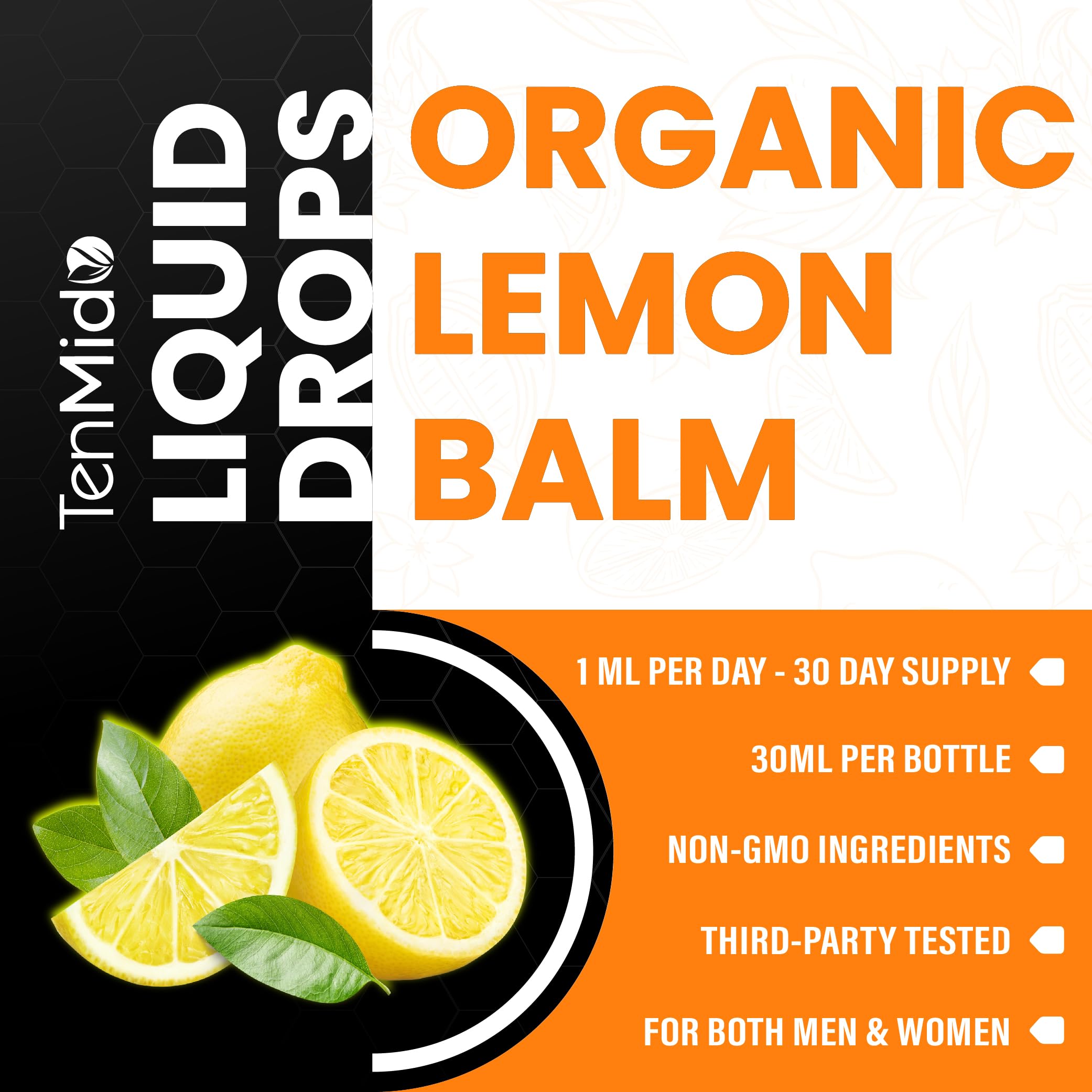 Tenmido Lemon Balm Tincture 2500mg bottle with dropper