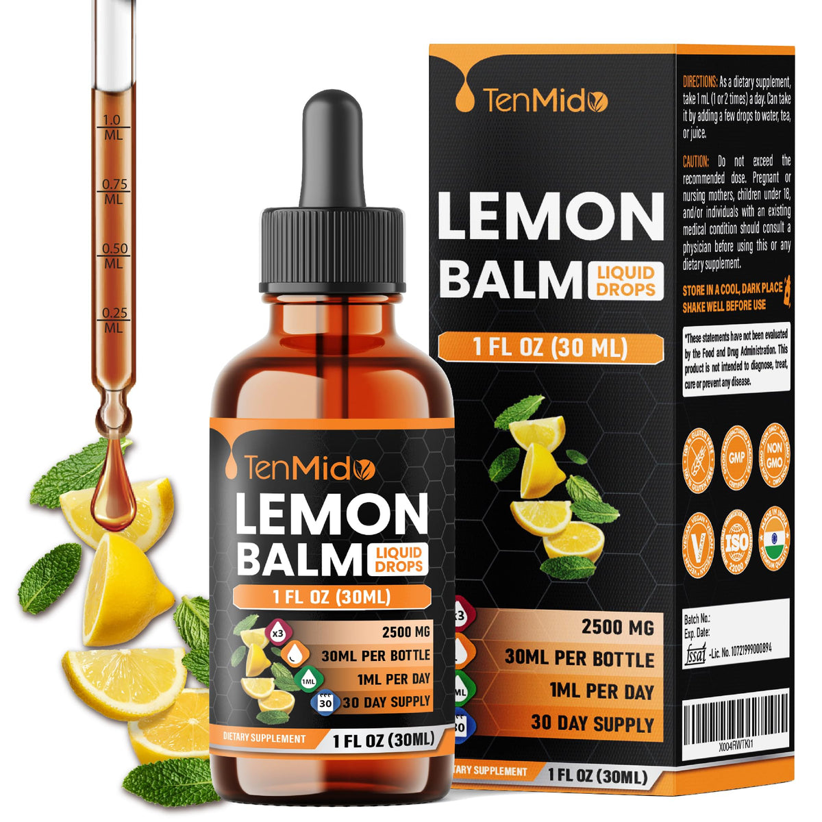 Tenmido Lemon Balm Tincture 2500mg front view