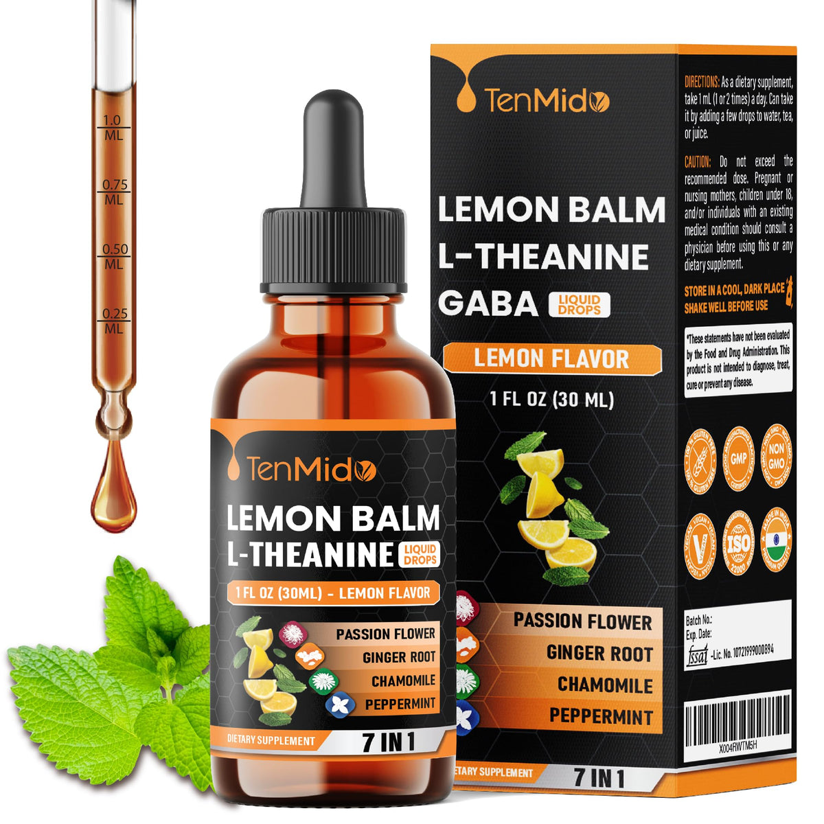 Tenmido Lemon Balm Tincture 30ml front view
