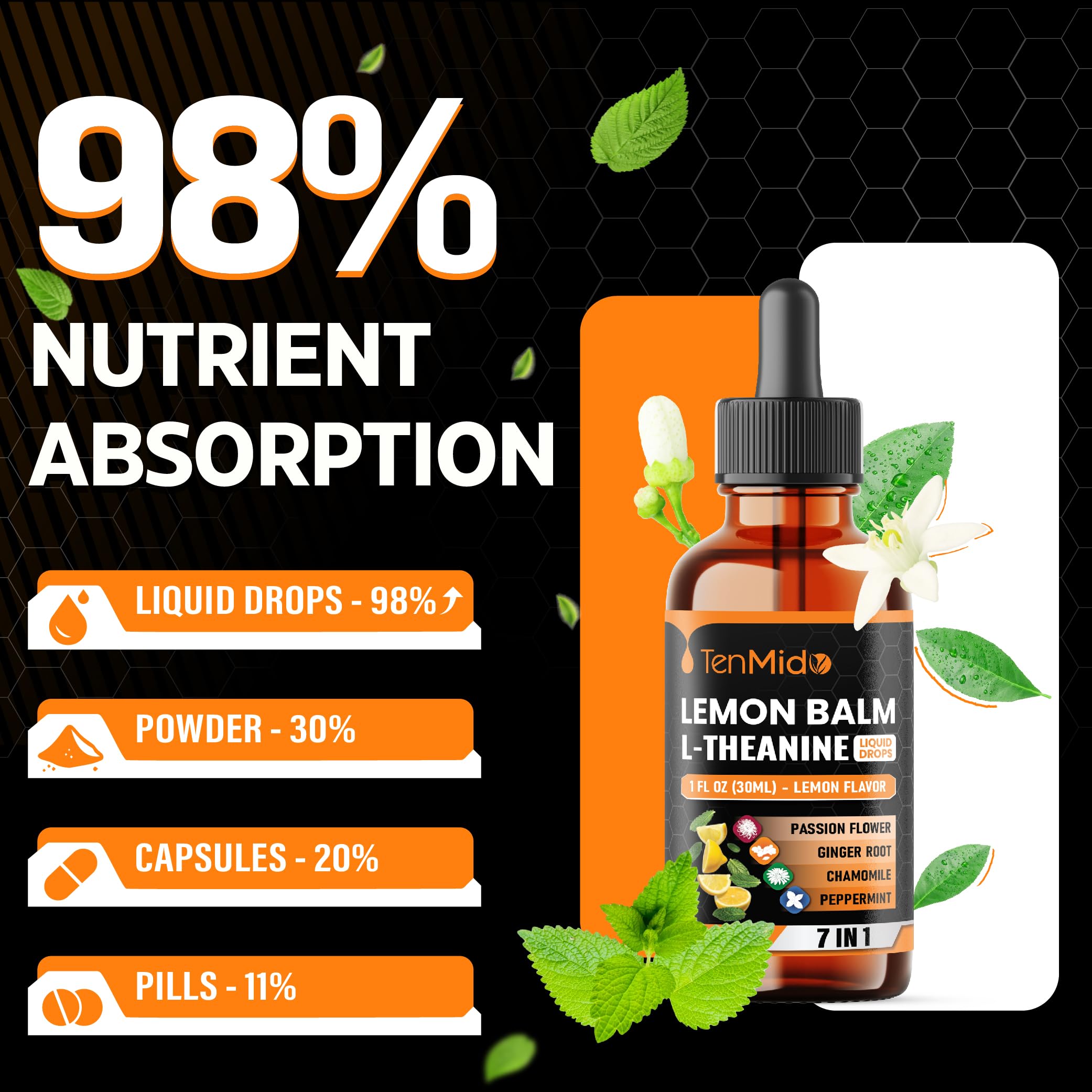Tenmido Lemon Balm Tincture 30ml with measuring dropper