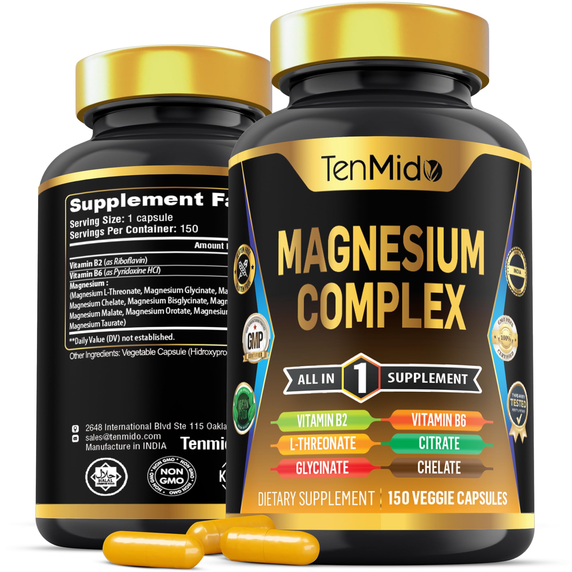 Tenmido Magnesium Complex 150 veggie capsules front view