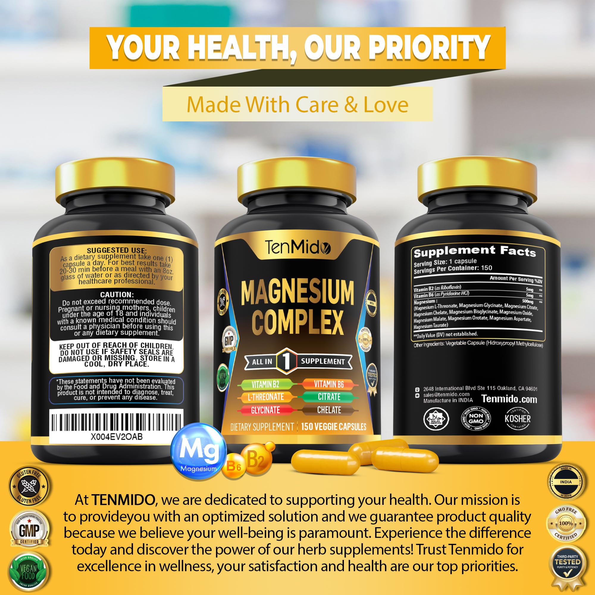Tenmido Magnesium Complex bottle with a measuring spoon