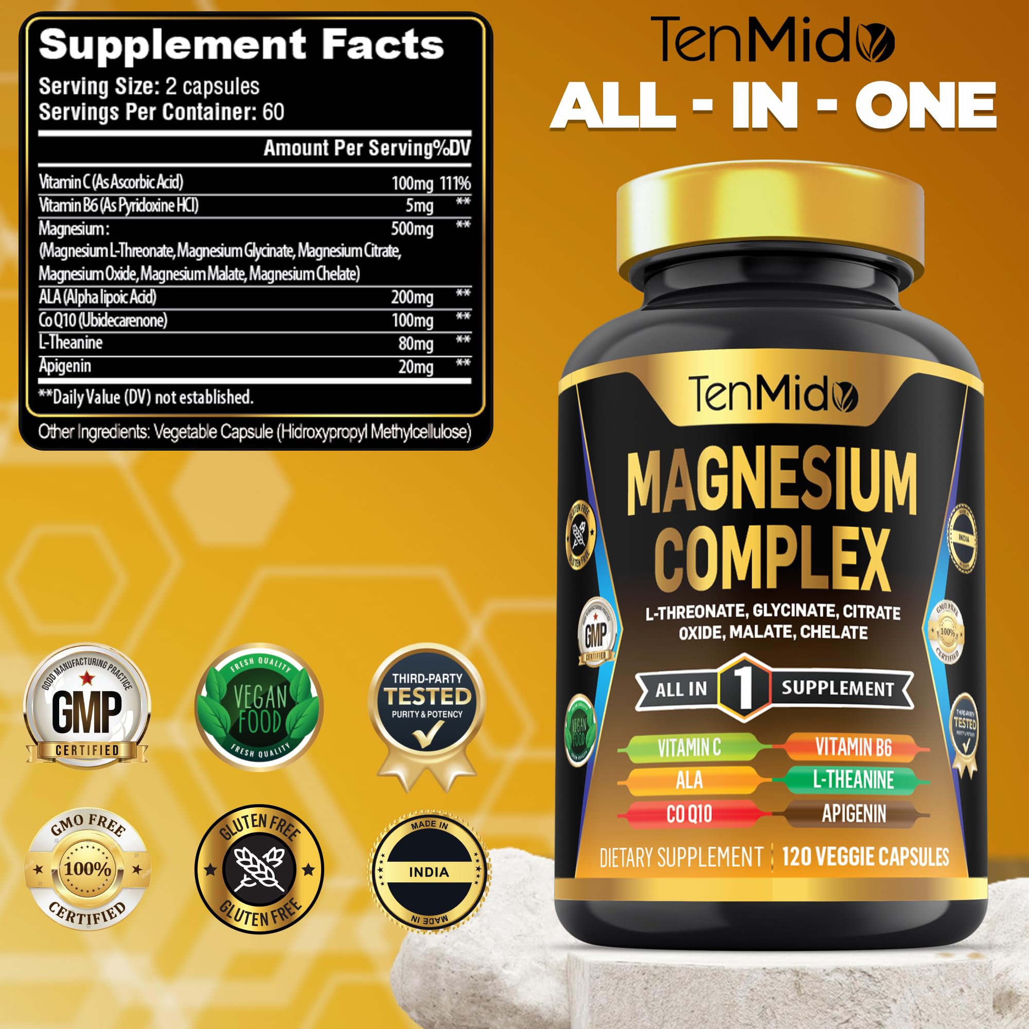 Tenmido Magnesium Complex bottle with label details