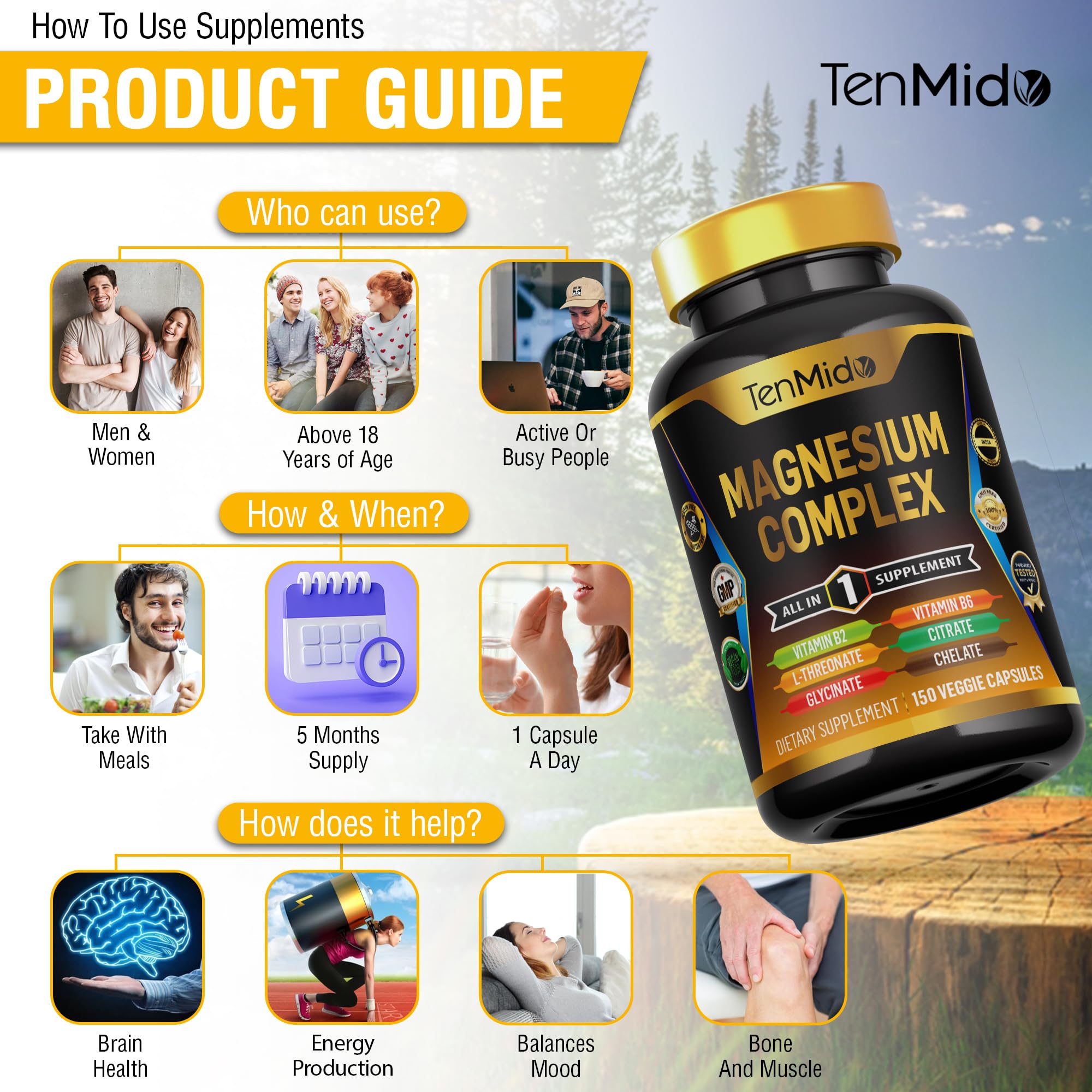 Tenmido Magnesium Complex ingredients list on packaging