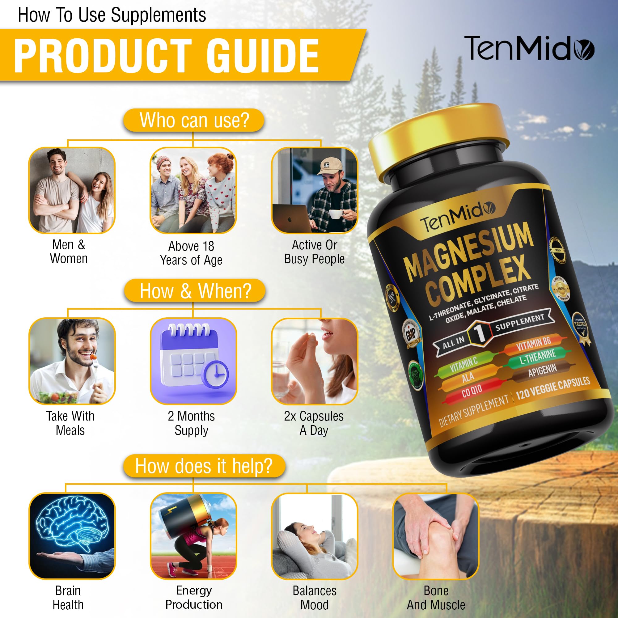 Tenmido Magnesium Complex ingredients list on the bottle