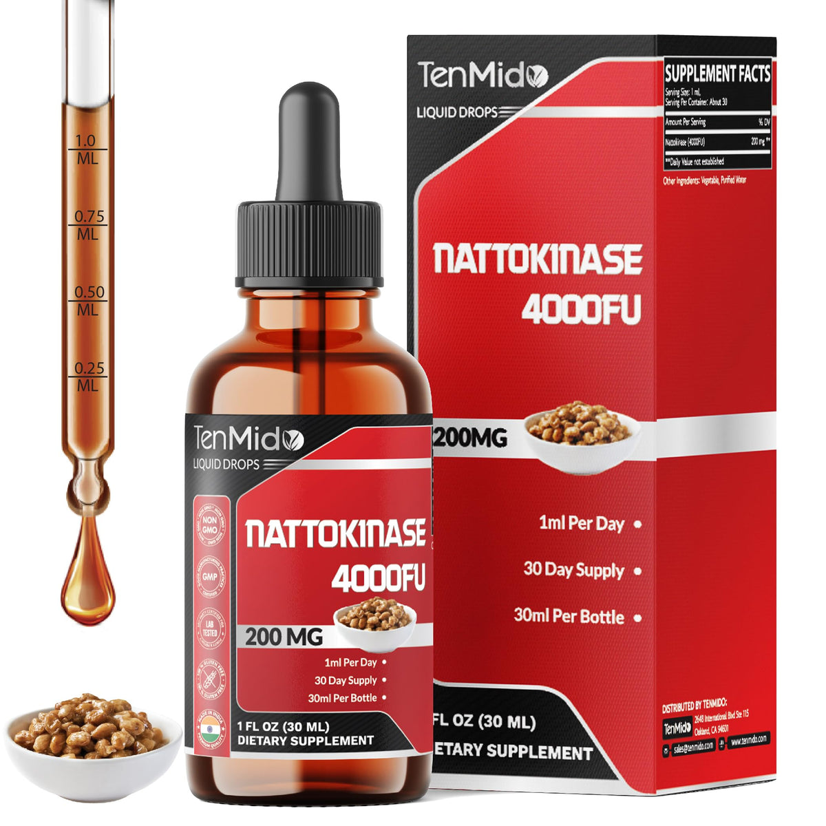 Tenmido Nattokinase Liquid Drops bottle front view